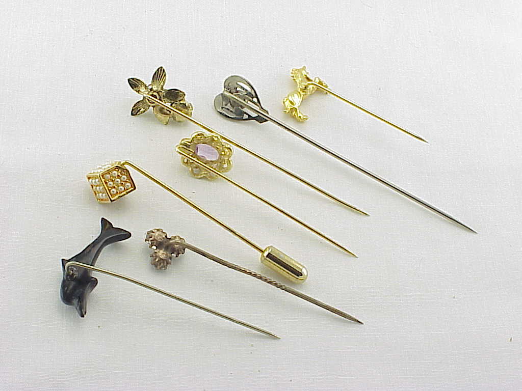 7 Vintage Stick Pins Stickpins Lot - Black Coral, Rhinestones, Horse