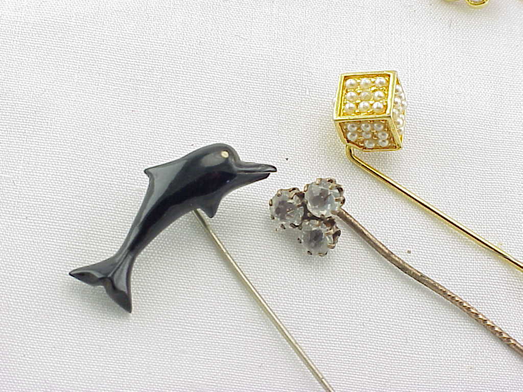 7 Vintage Stick Pins Stickpins Lot - Black Coral, Rhinestones, Horse