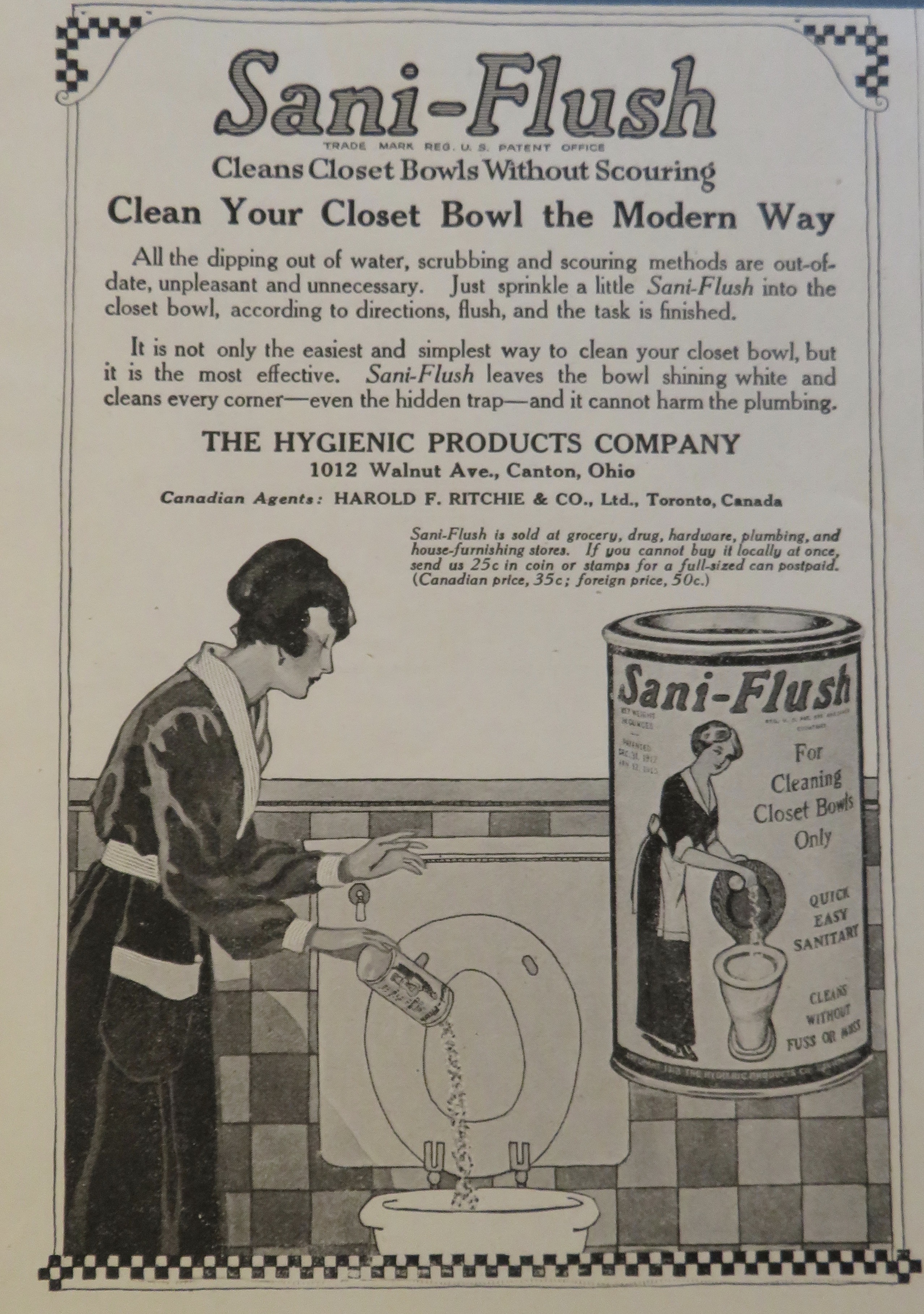 1920 Sani Flush with Woman Cleaning Toilet
