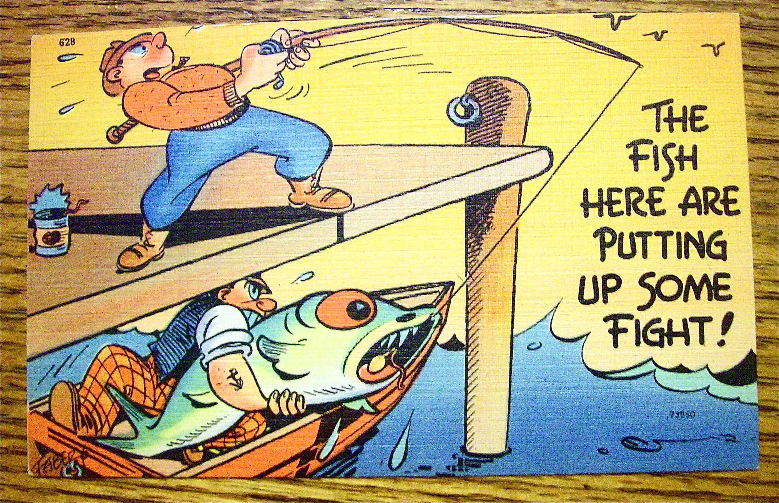 Man Fishing And Other Man Holding Fish Postcard