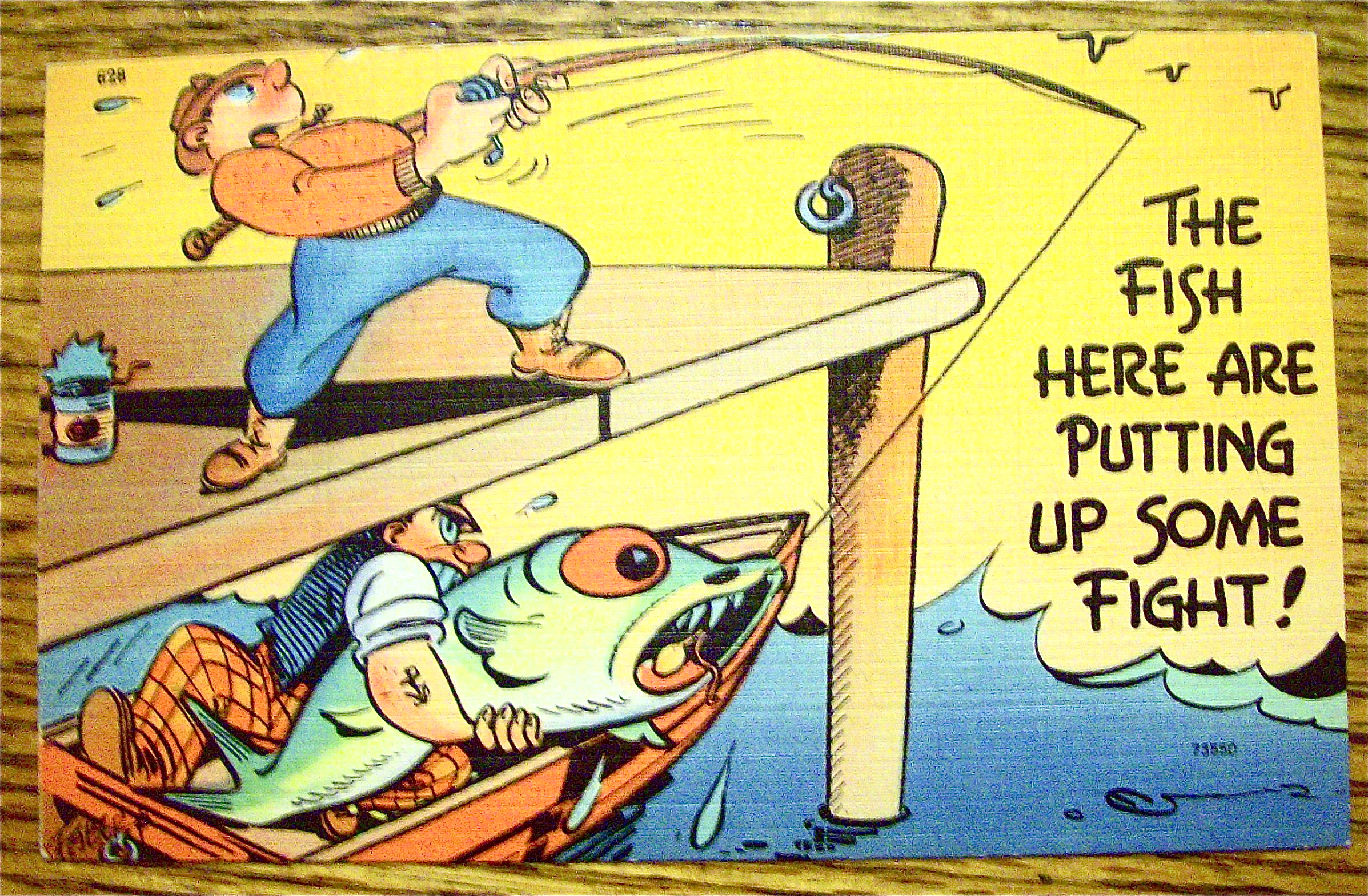 Man Fishing And Other Man Holding Fish Postcard