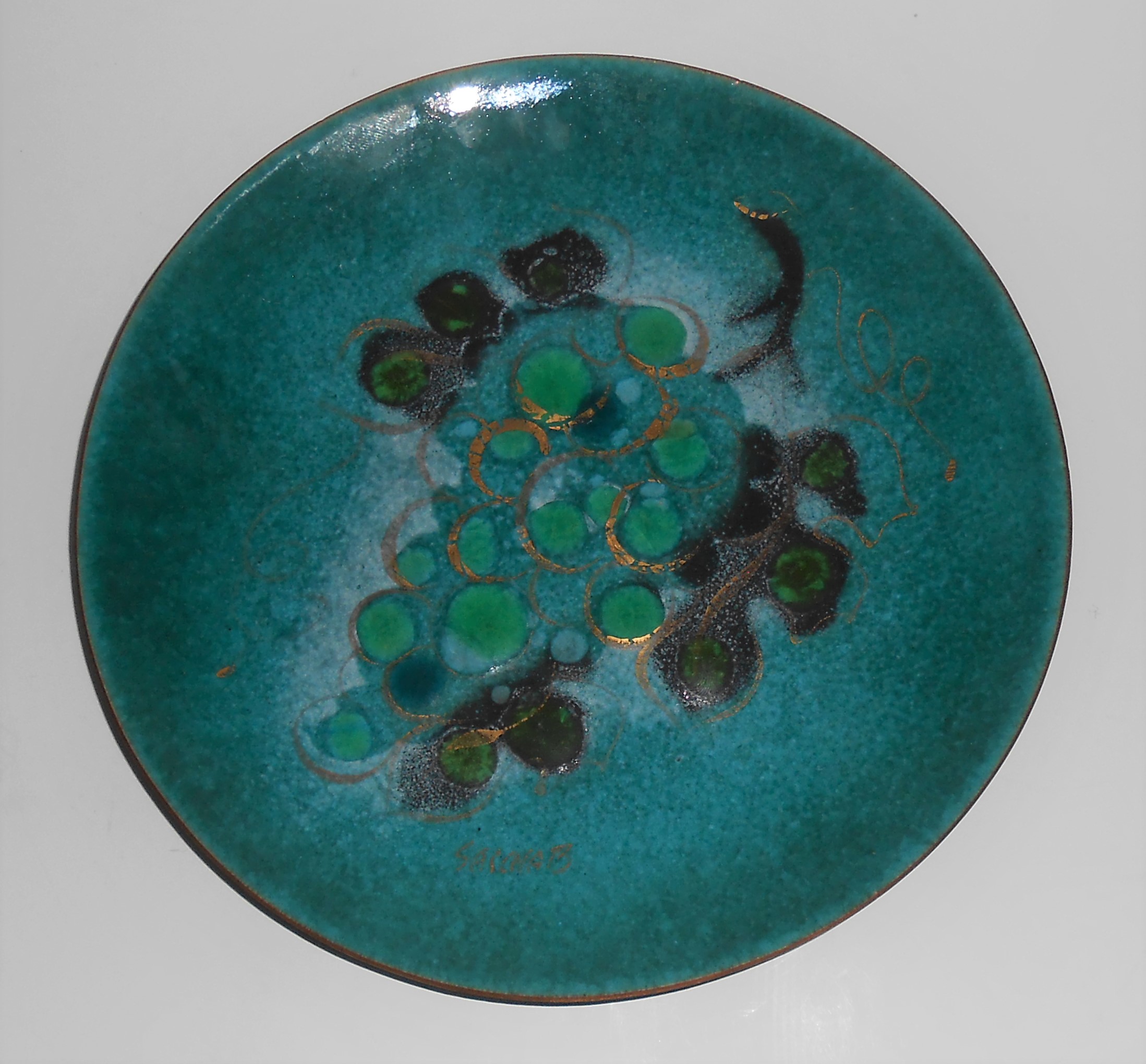 Sascha Brastoff Pottery Enamelled Copper Grape Tray