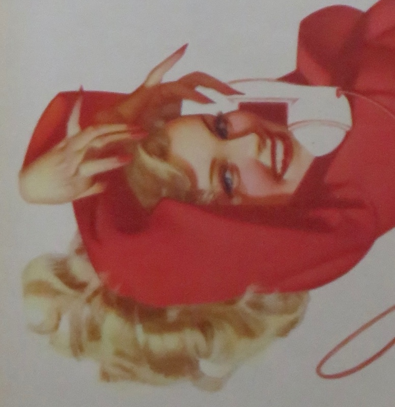 Original 1945 Sexy Pin Up Girl Wearing A Red Dress While Laying On Her Back While On The Telephone By George Petty