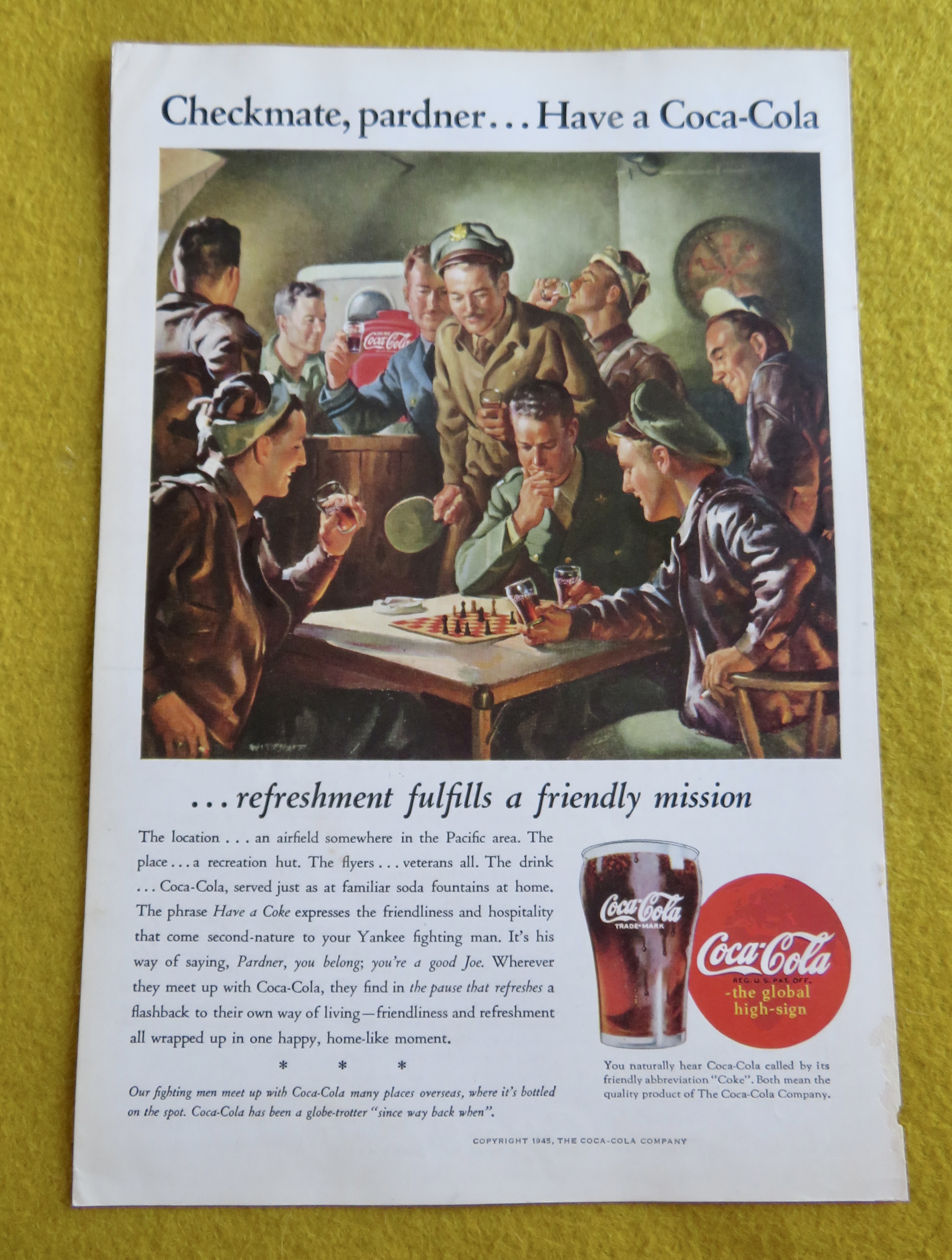 1945 Coca Cola (Coke) with Men Playing A Game Of Chess