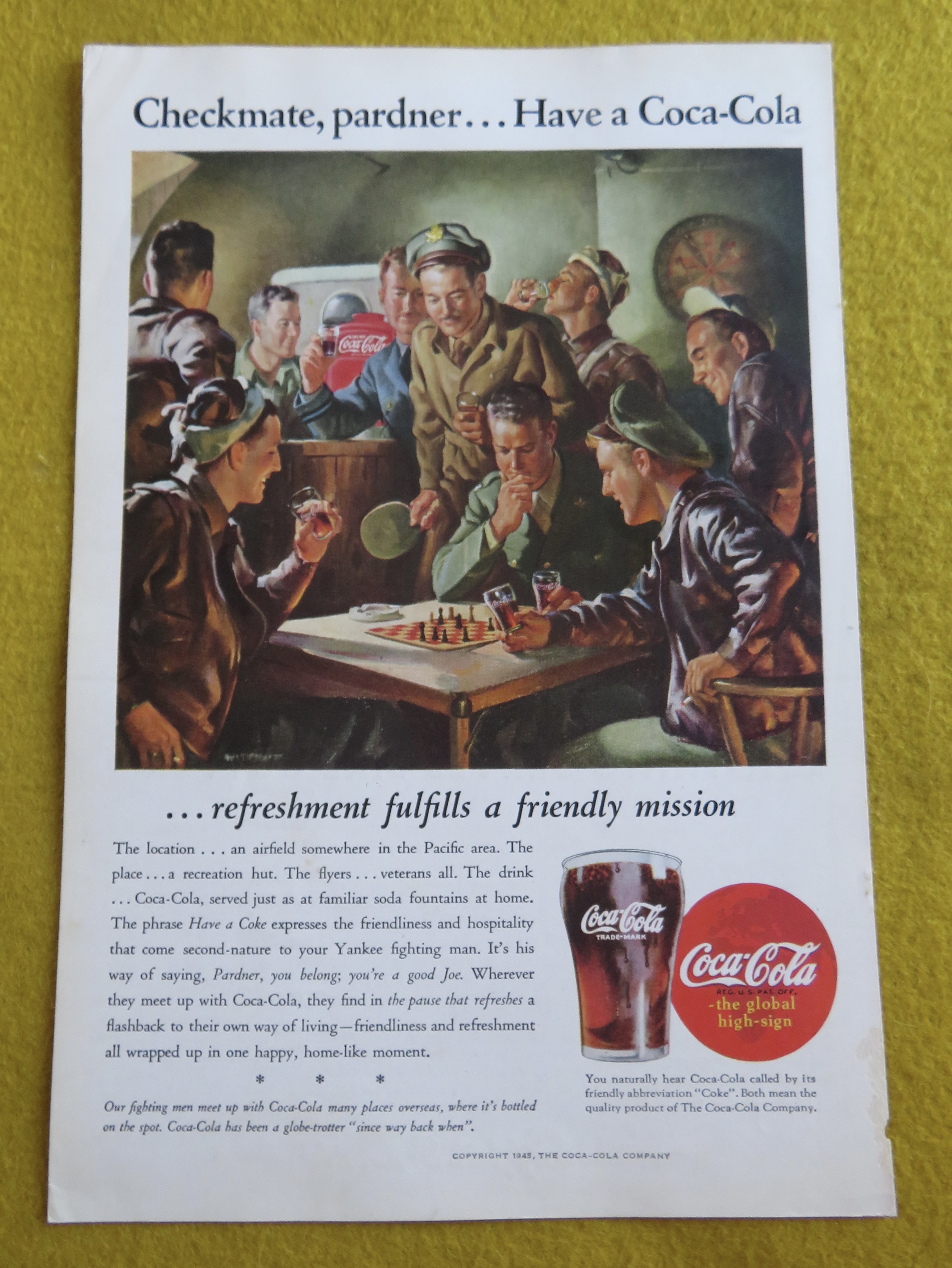 1945 Coca Cola (Coke) with Men Playing A Game Of Chess