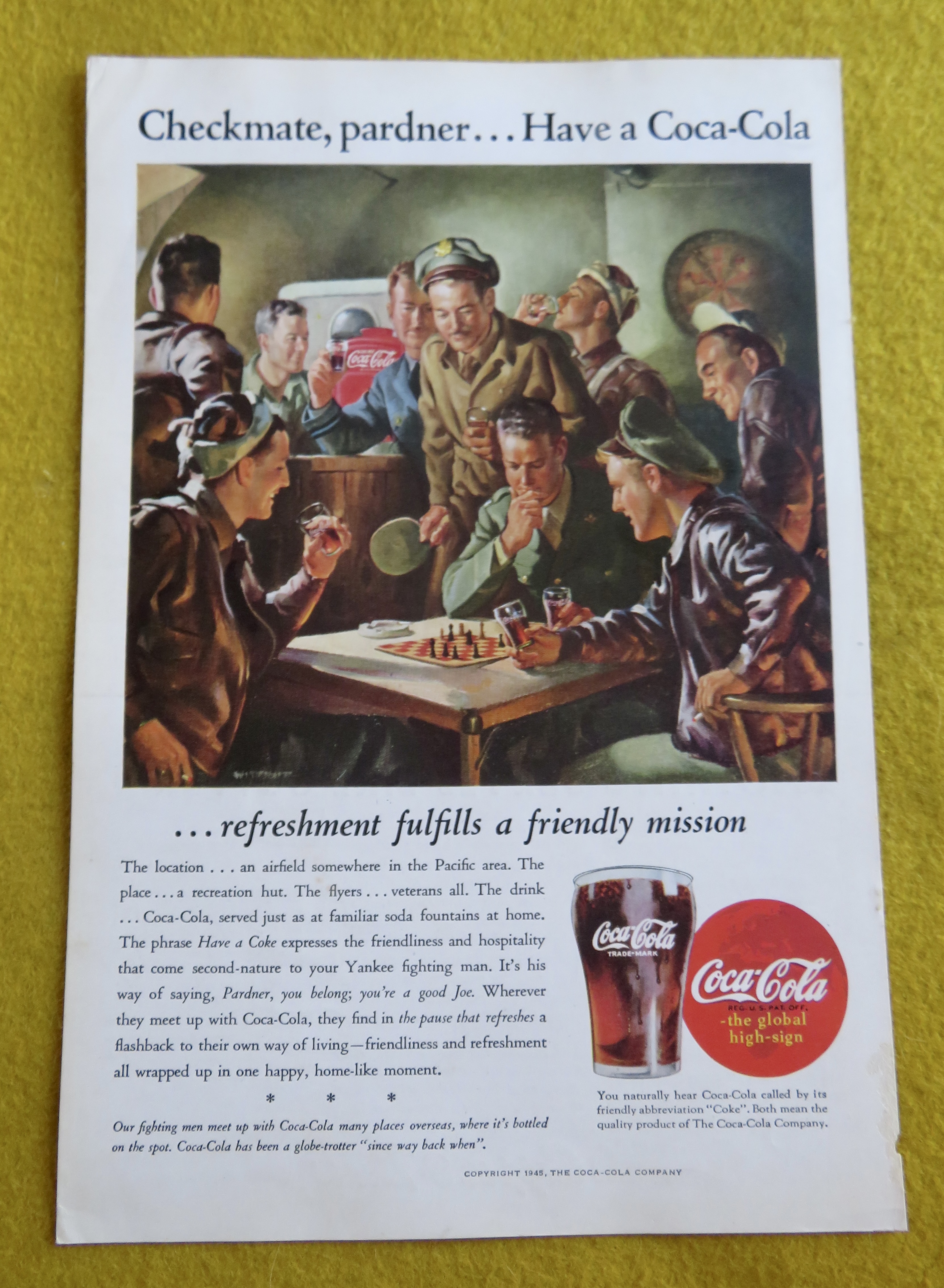 1945 Coca Cola (Coke) with Men Playing A Game Of Chess