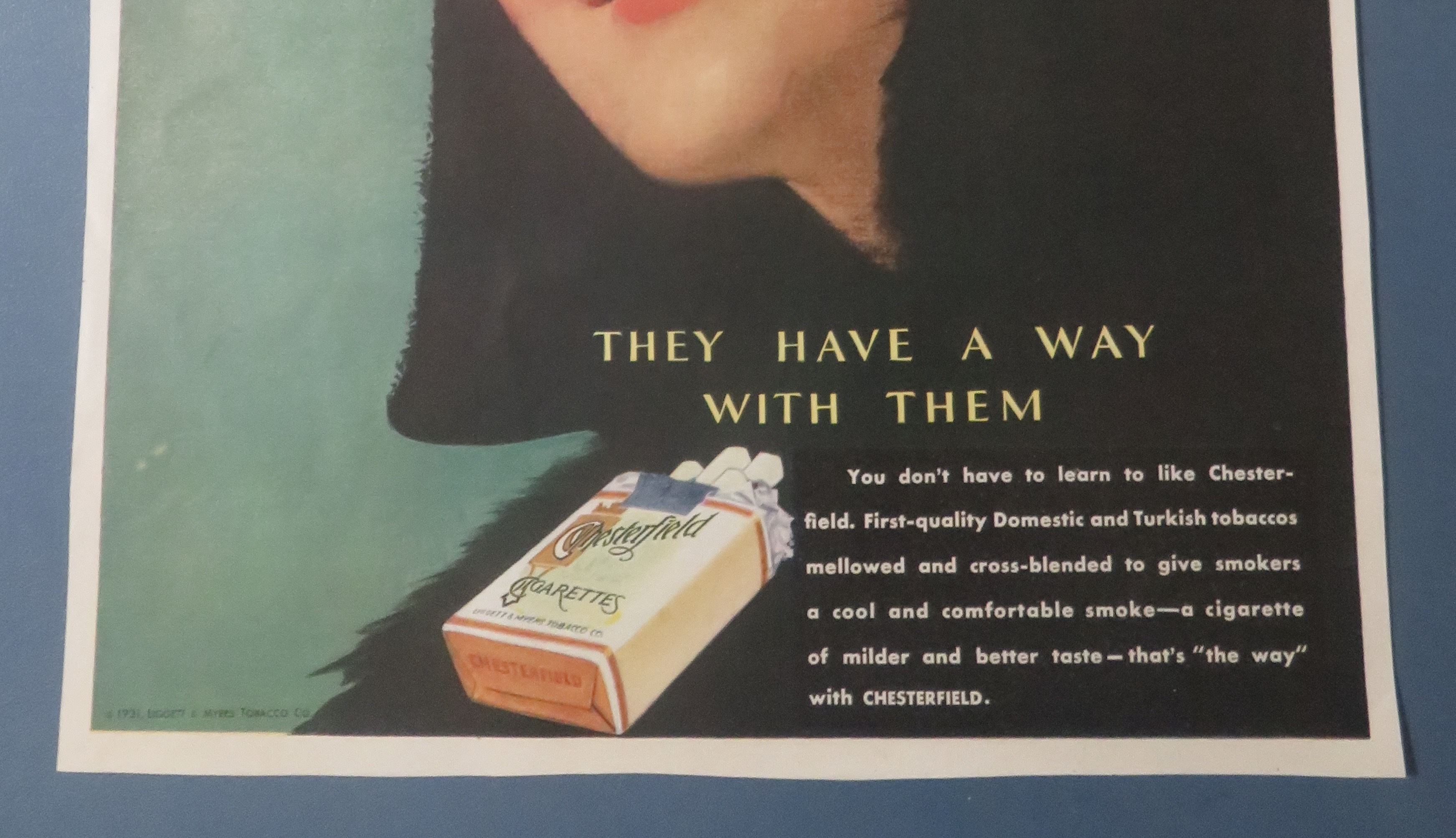 1931 Chesterfield Cigarettes with Lovely Woman Smiling