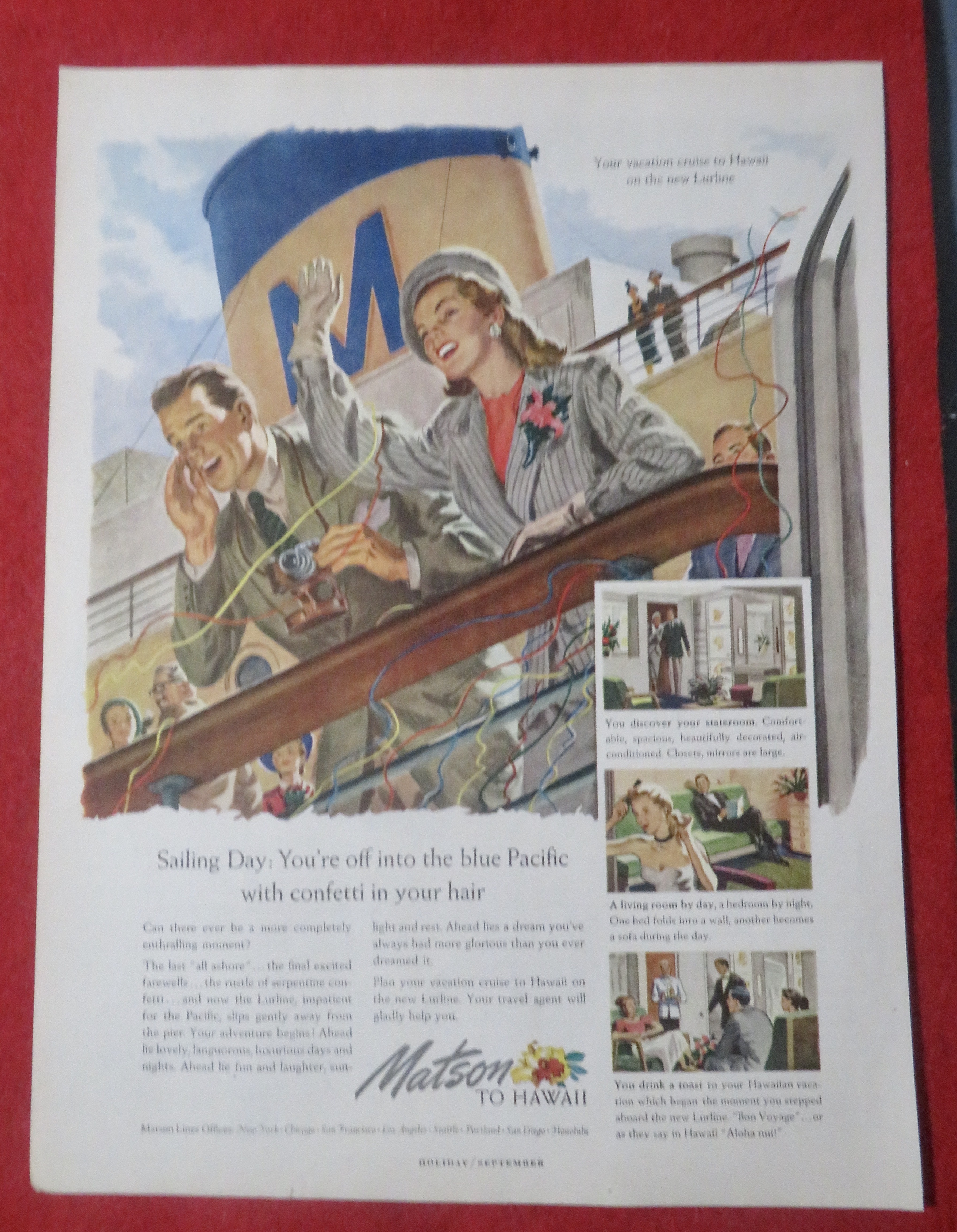1948 Matson To Hawaii Cruise with Man & Woman Waving