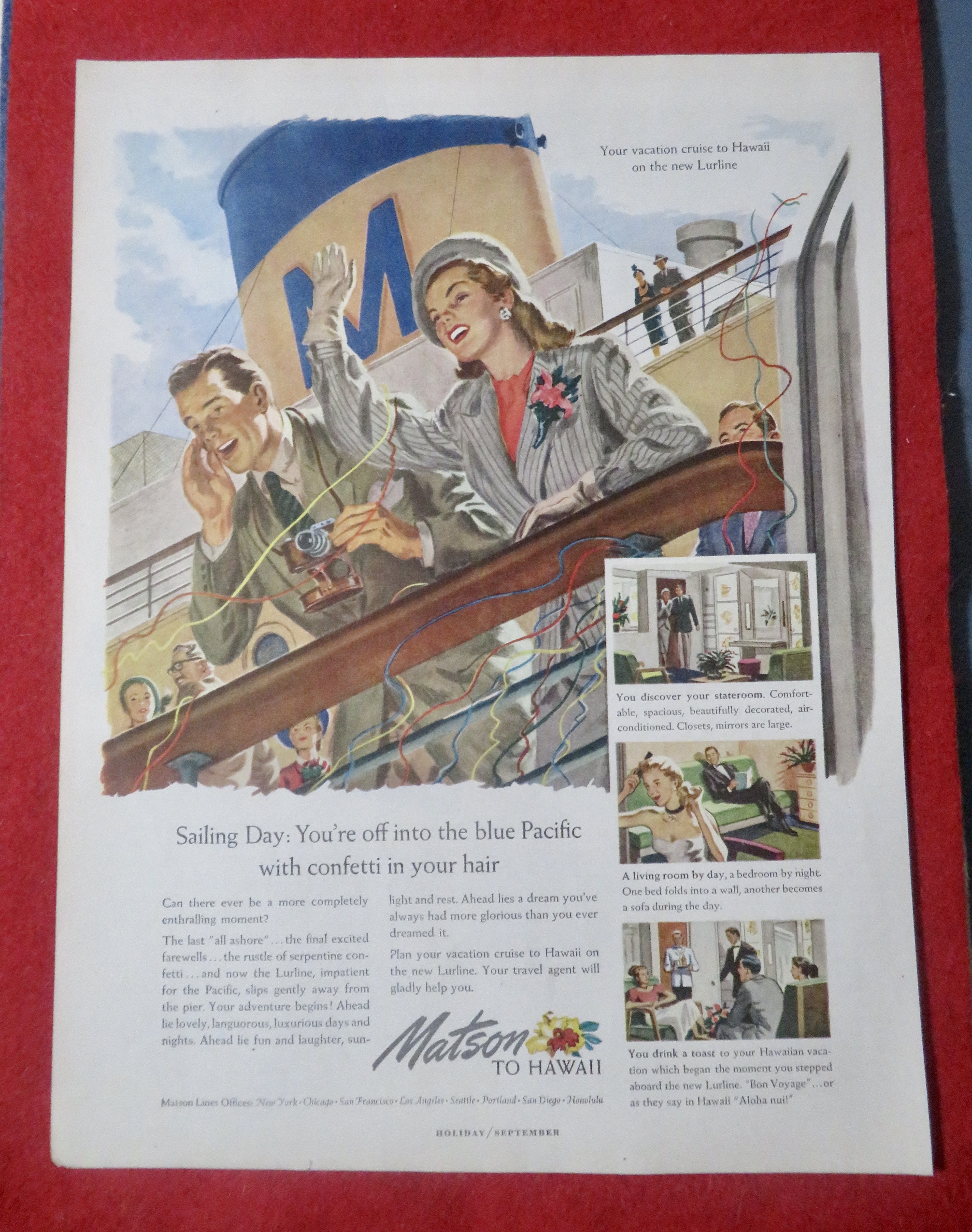 1948 Matson To Hawaii Cruise with Man & Woman Waving