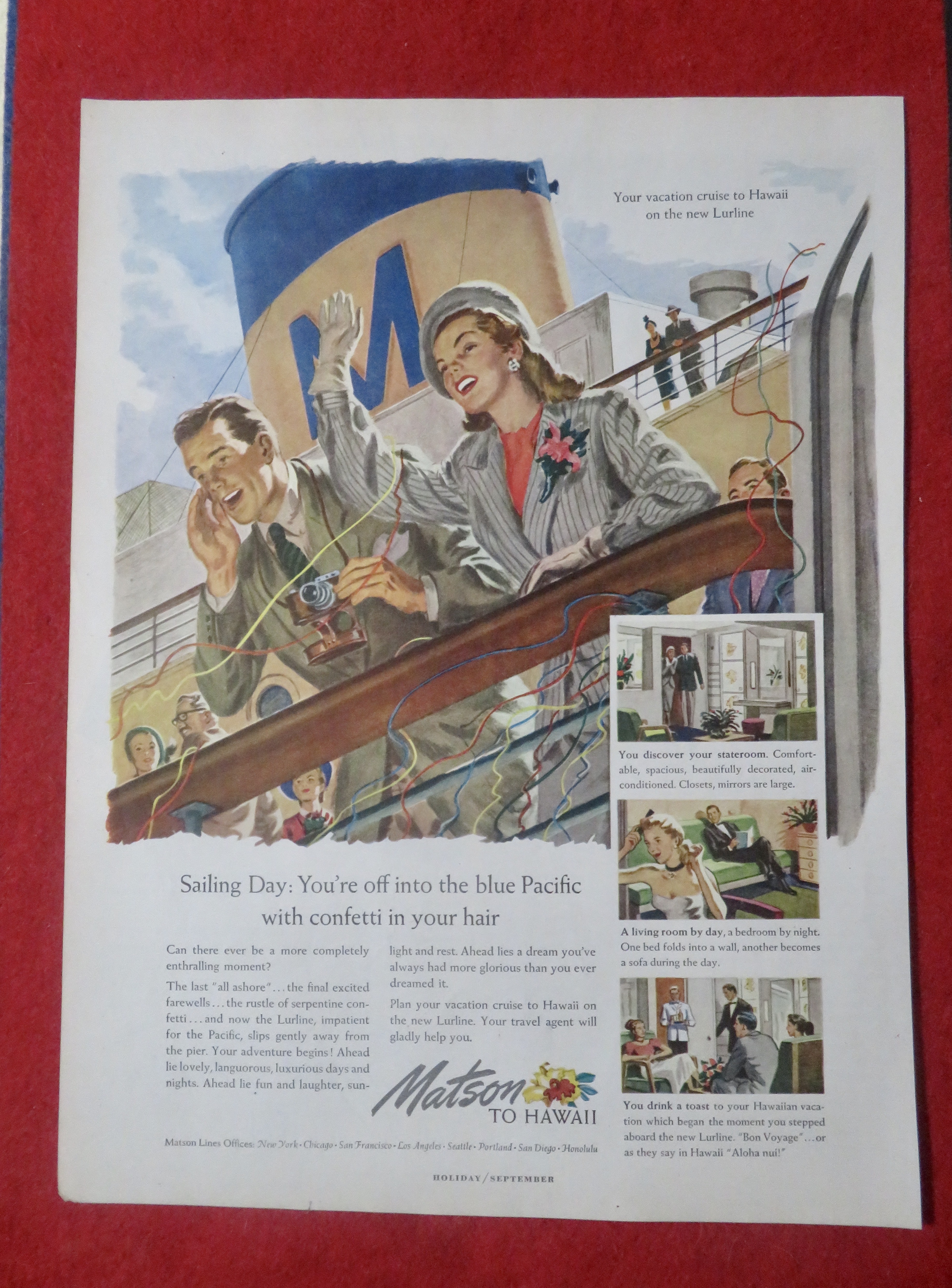 1948 Matson To Hawaii Cruise with Man & Woman Waving