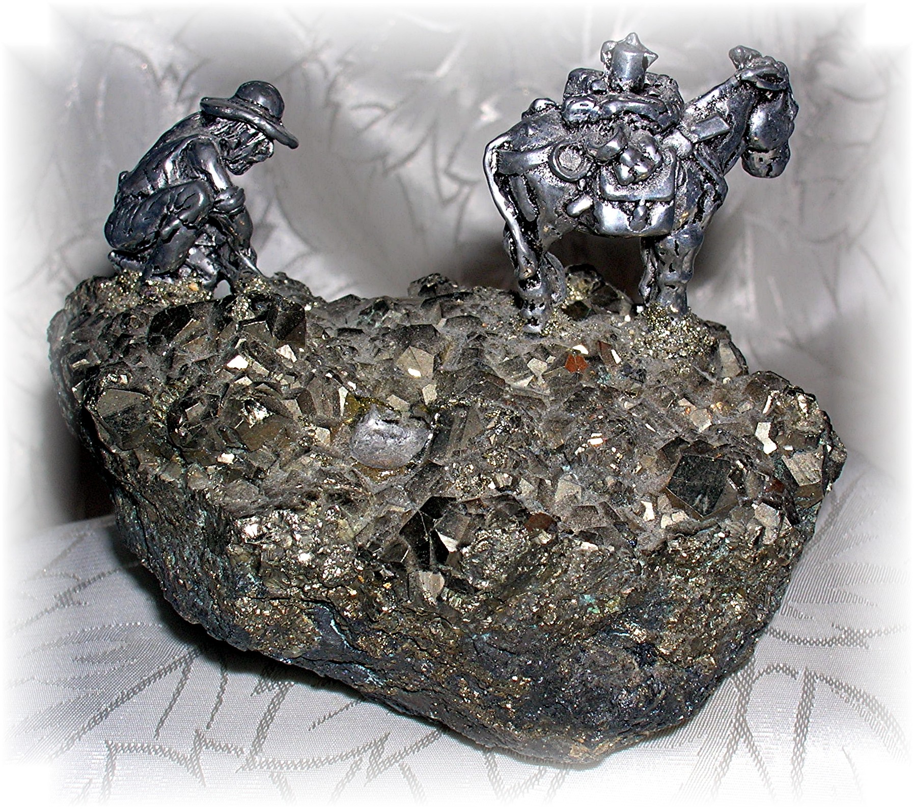 Pewter Donkey & Miner Natural Rock Ornamnent