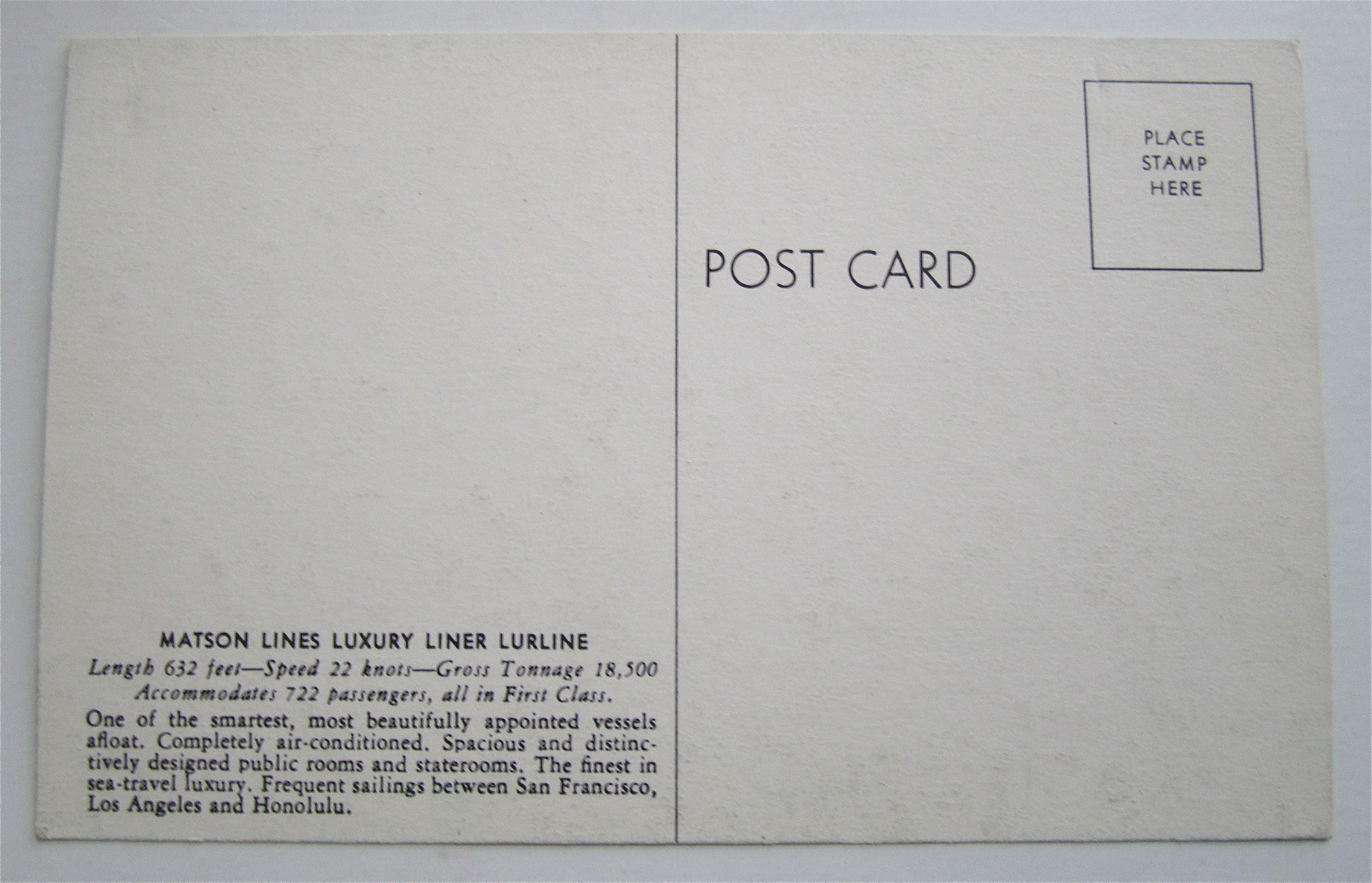 Matson Lines Luxury Liner Lurline Postcard