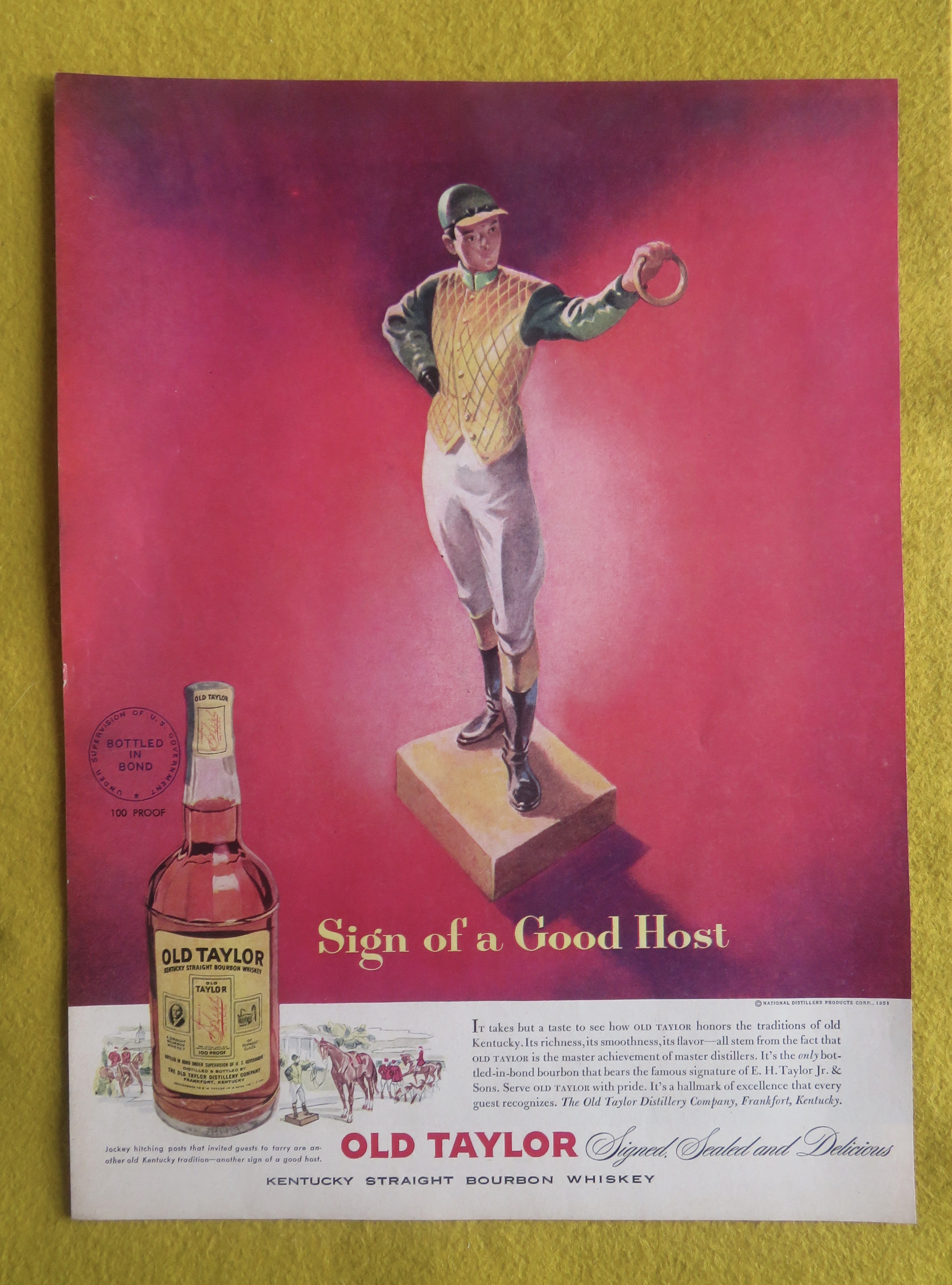 1951 Old Taylor Whiskey with Sign Of A Good Host