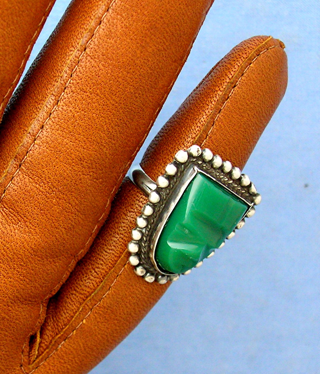 SignedSterling Silver Green Glass Ring . . . . . . .