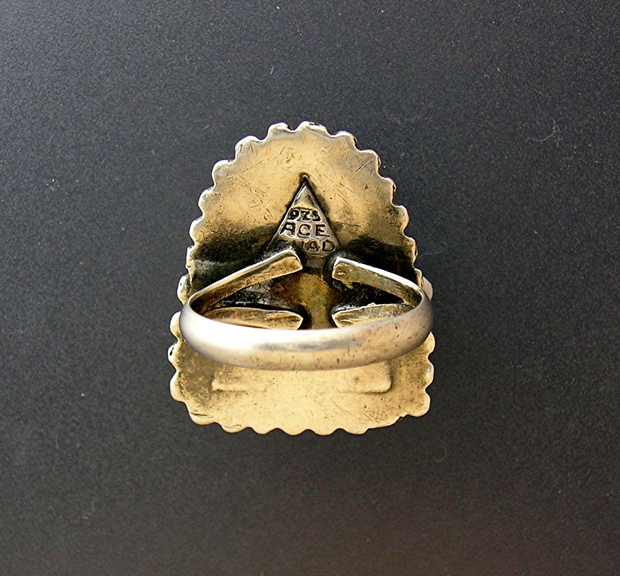 SignedSterling Silver Green Glass Ring . . . . . . .