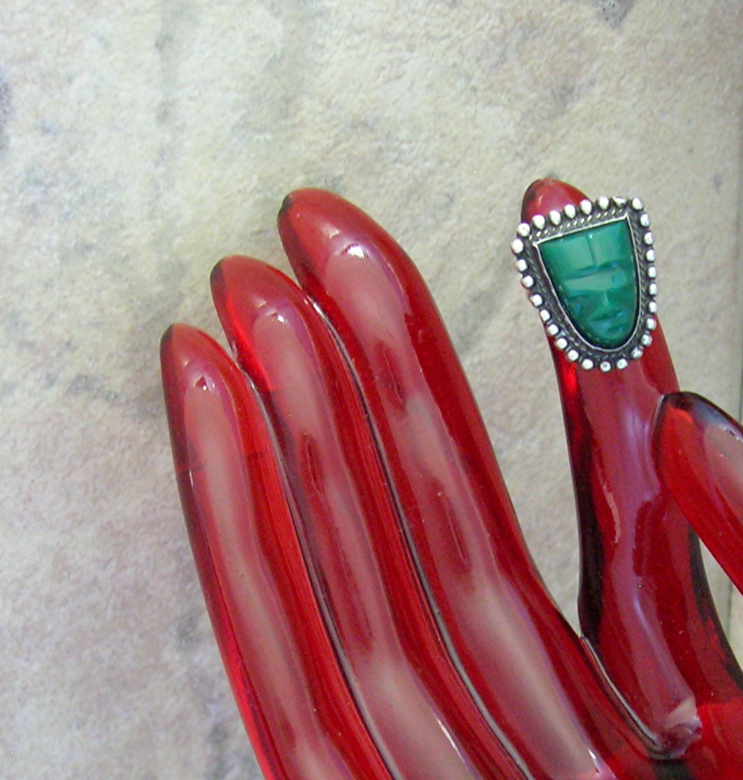 SignedSterling Silver Green Glass Ring . . . . . . .
