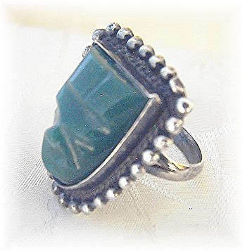 SignedSterling Silver Green Glass Ring . . . . . . .