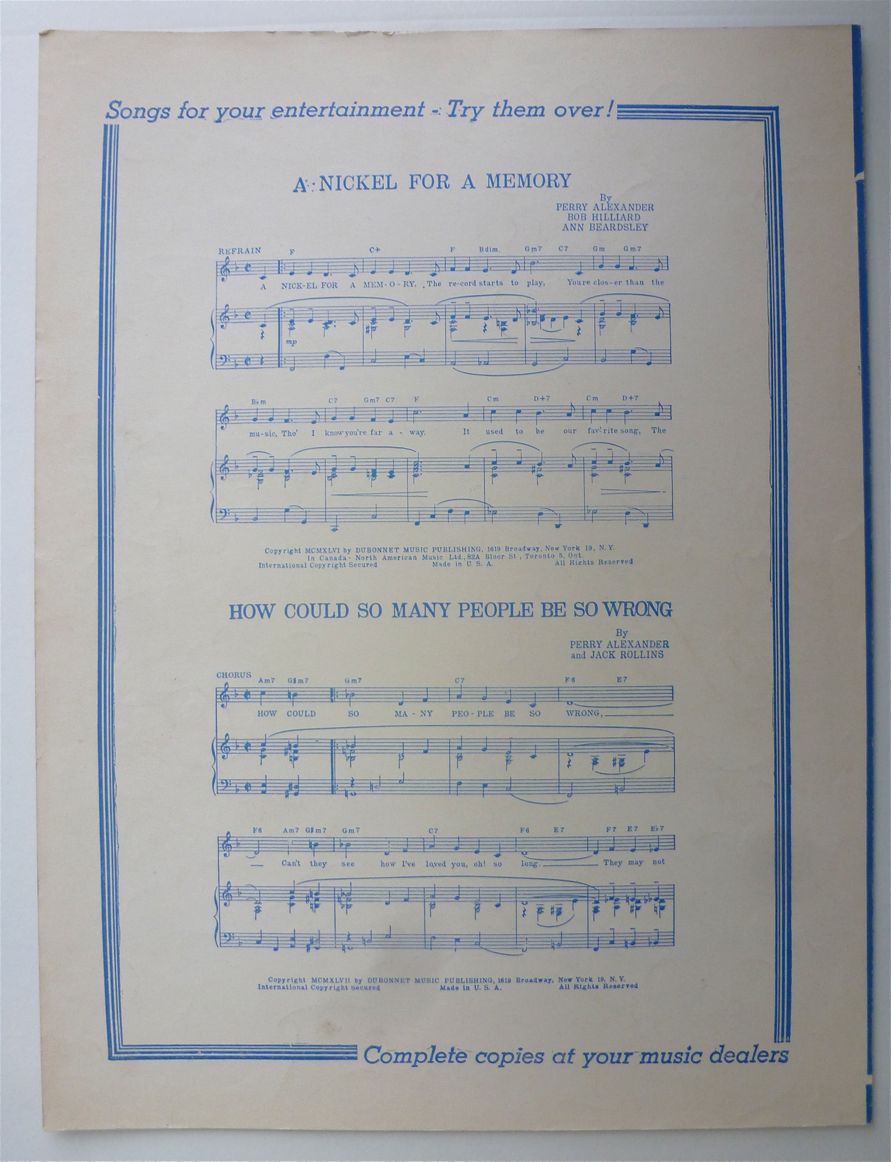 Sheet Music For 1951 Cry