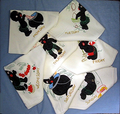 Black Memorabilia Flour Sack  Days of  Week KitcTowels