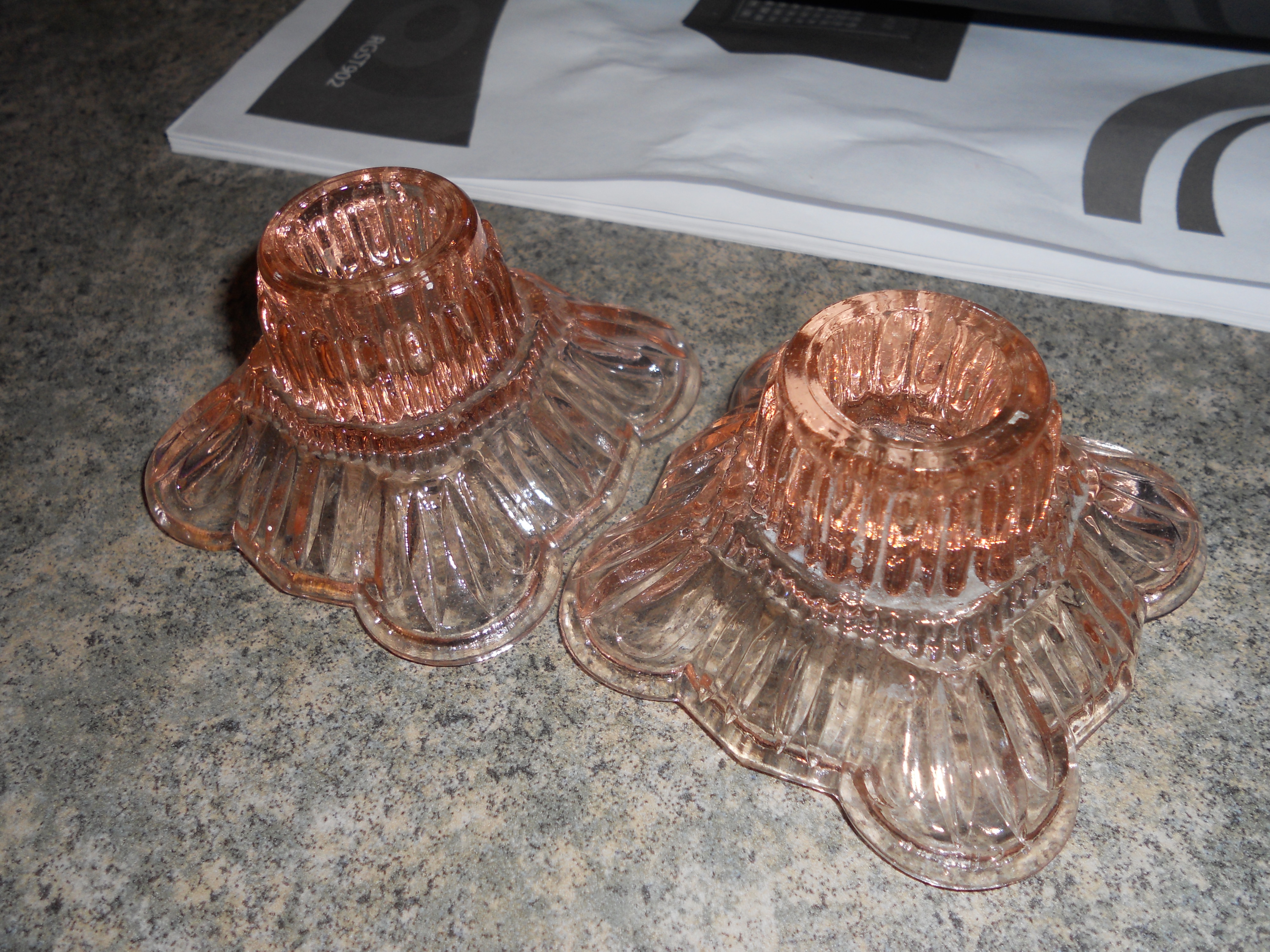 Pink Depression Glass Candle Holders Pair