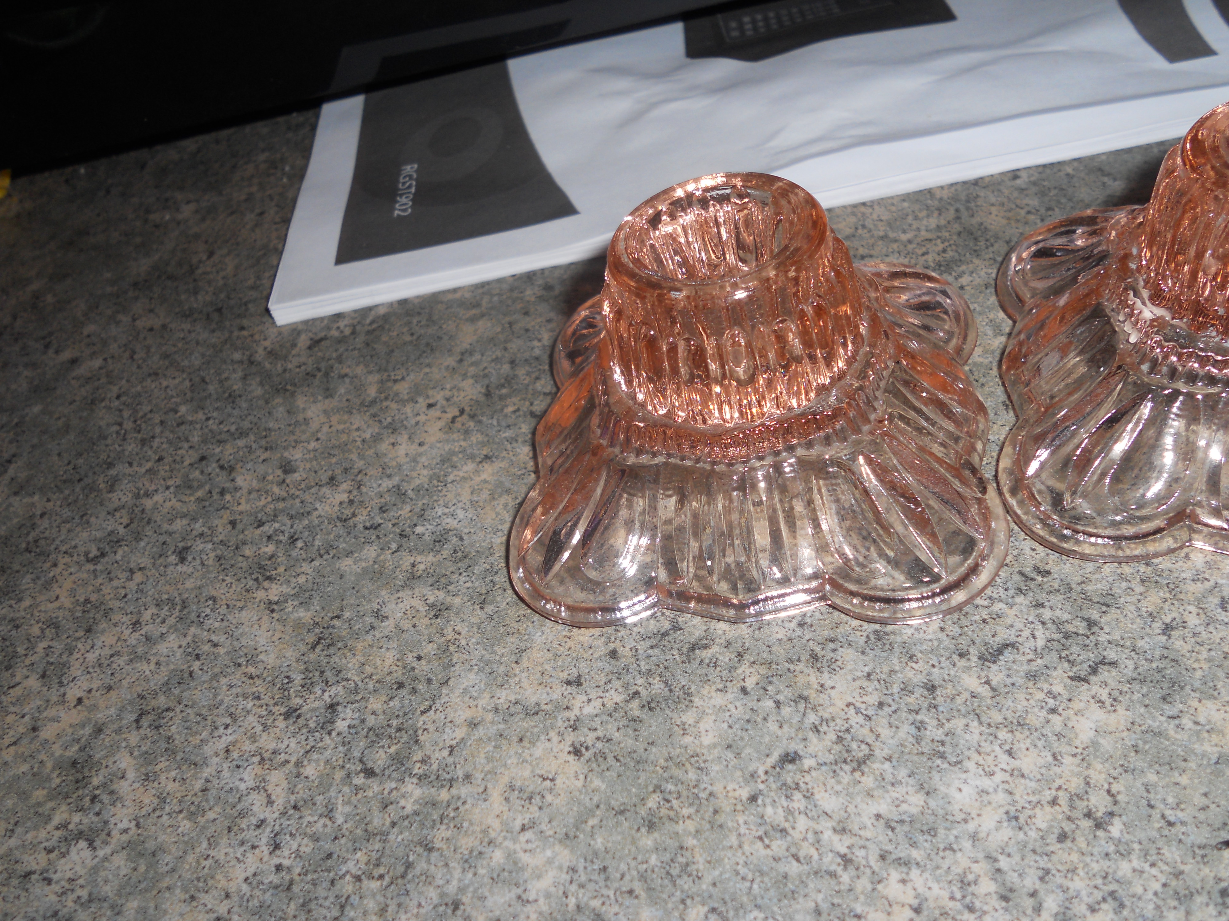 Pink Depression Glass Candle Holders Pair