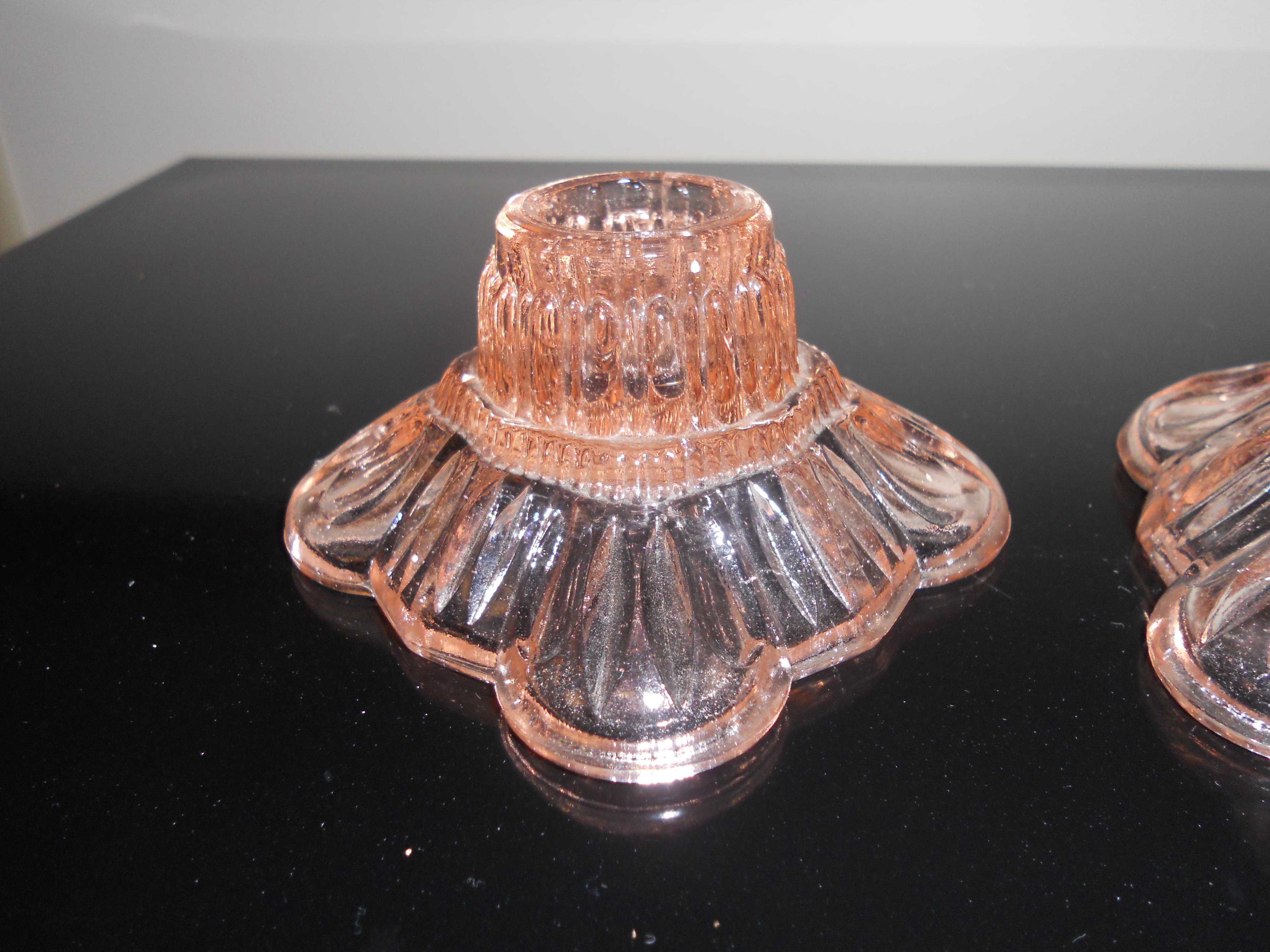 Pink Depression Glass Candle Holders Pair
