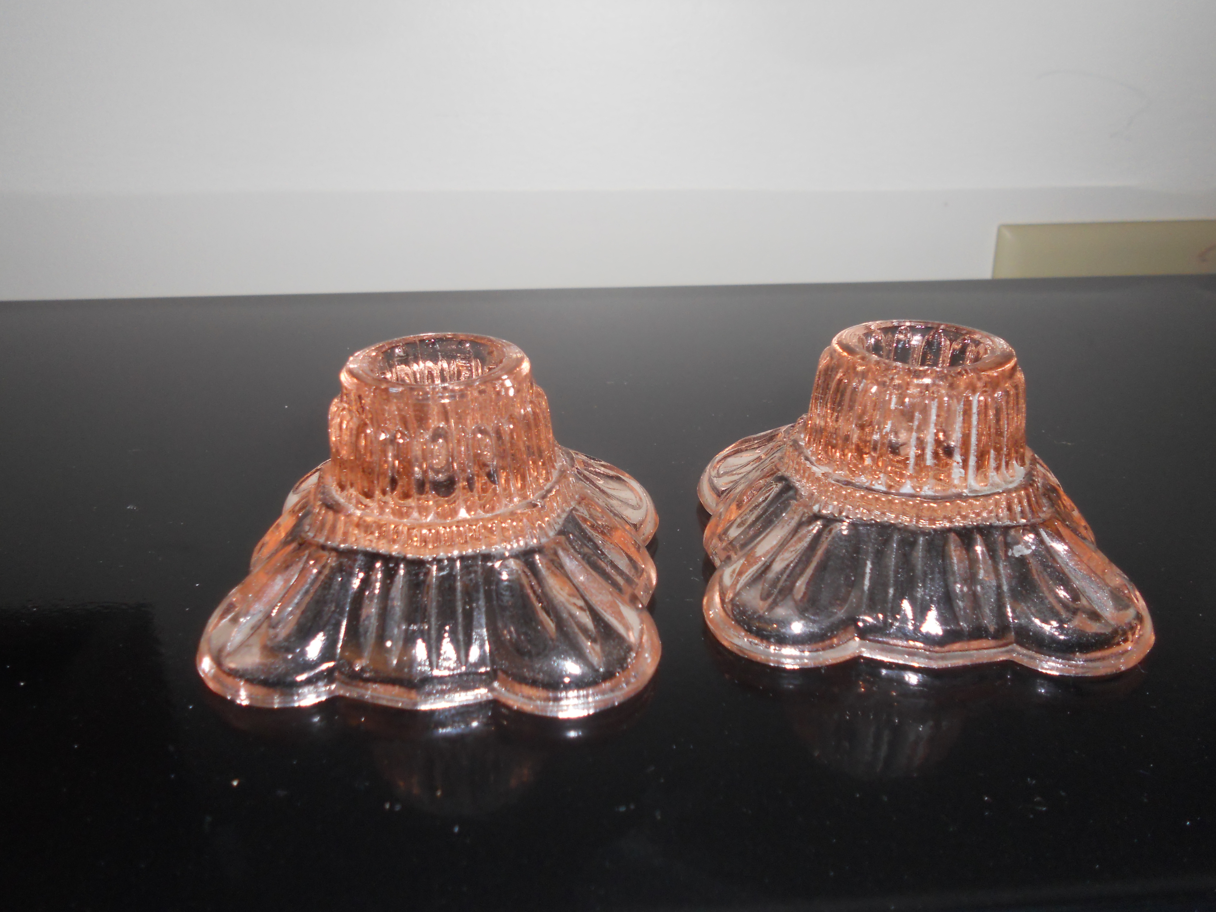 Pink Depression Glass Candle Holders Pair