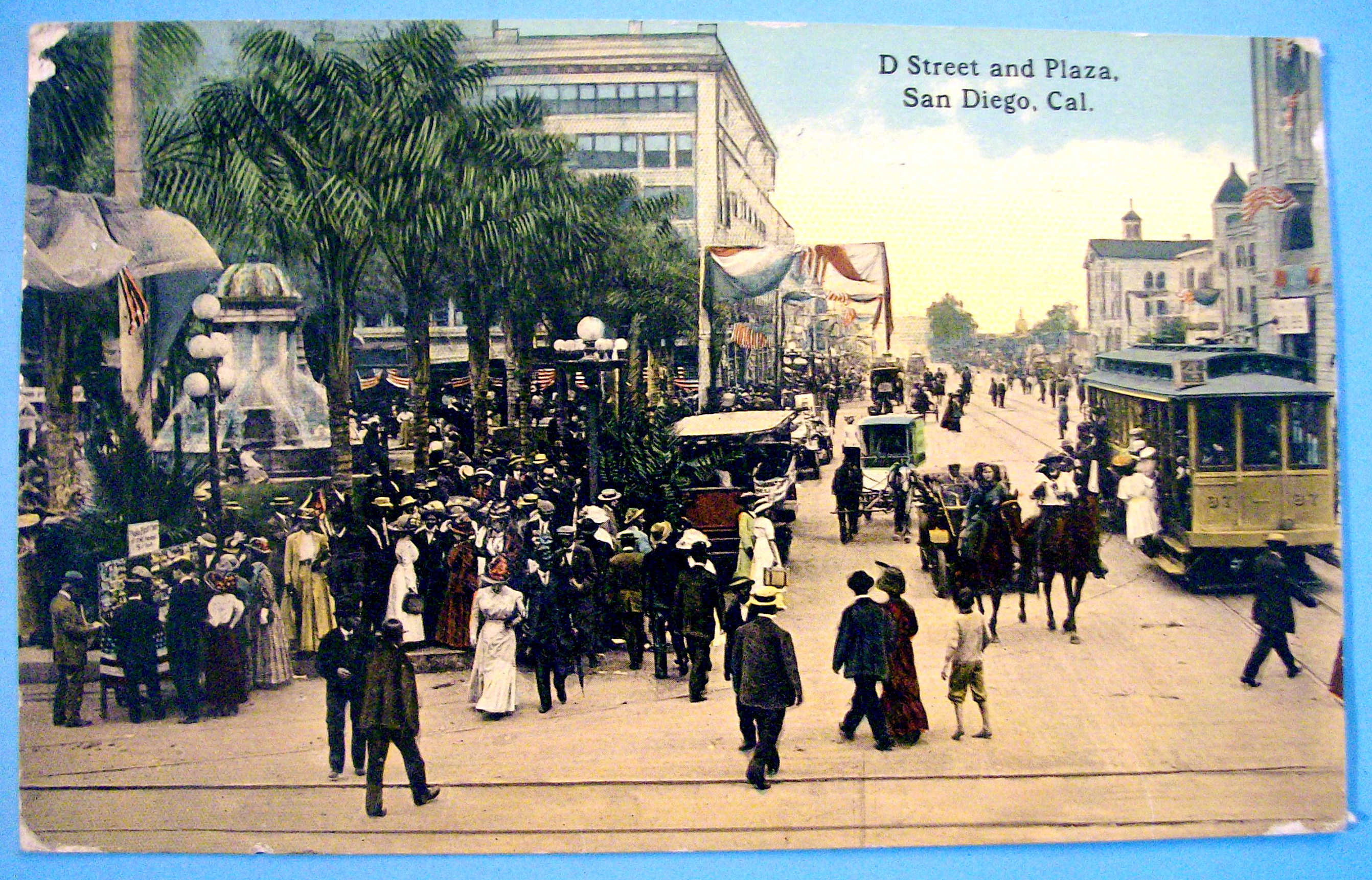 D Street & Plaza, San Diego, Cal. Postcard