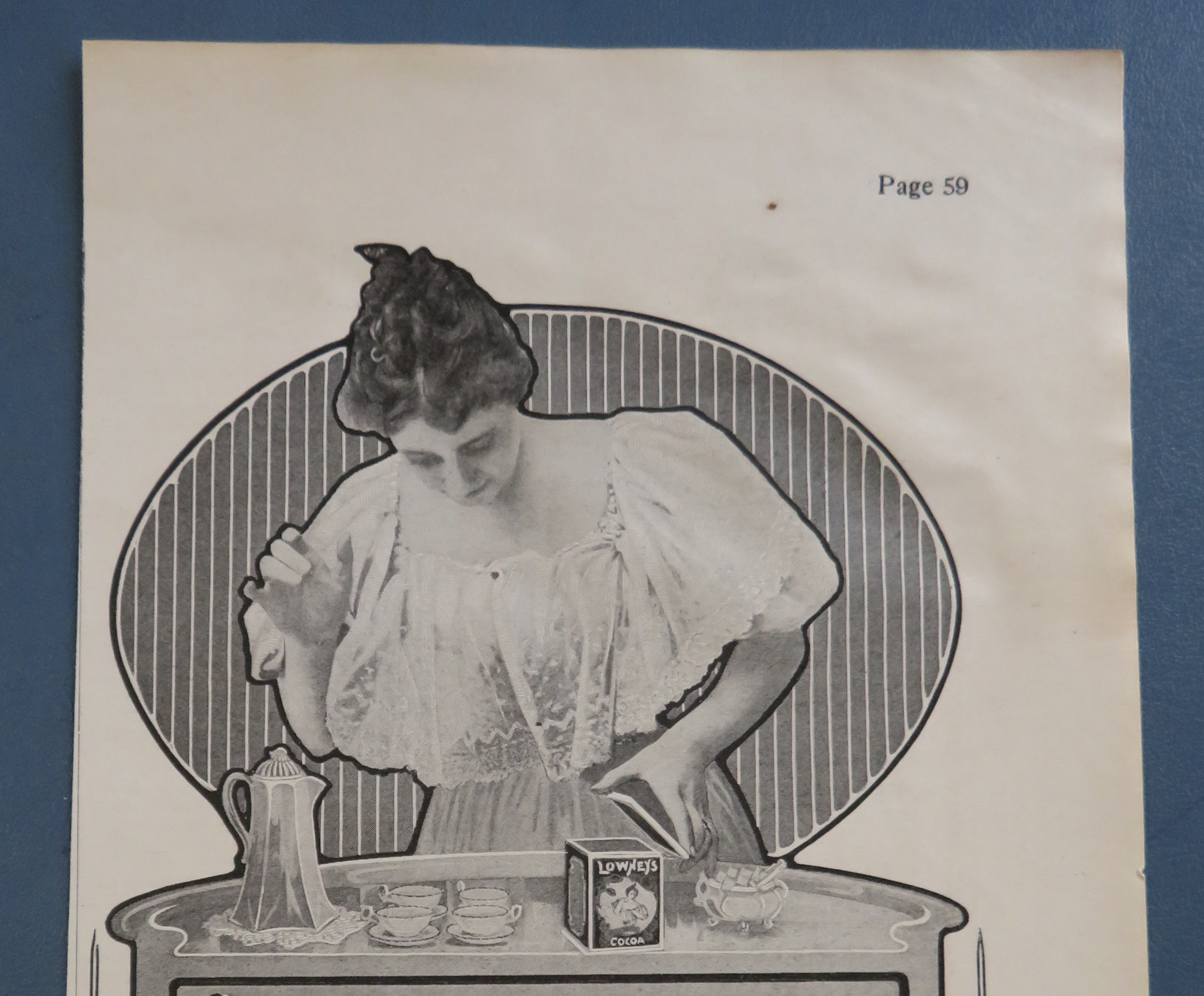 1905 Lowney's Breakfast Cocoa with Woman Making Cocoa