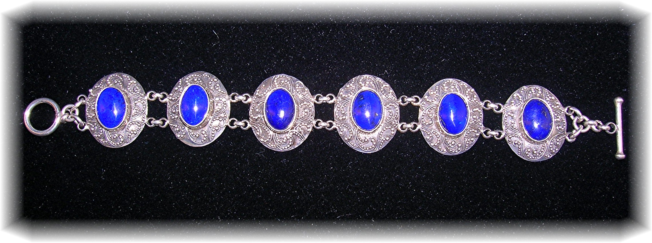 Sterling Silver  Lapis Ornate Toggle Clasp Bracelet