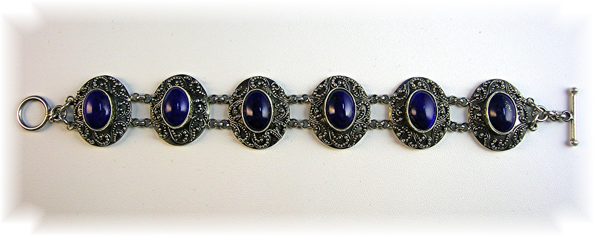 Sterling Silver  Lapis Ornate Toggle Clasp Bracelet