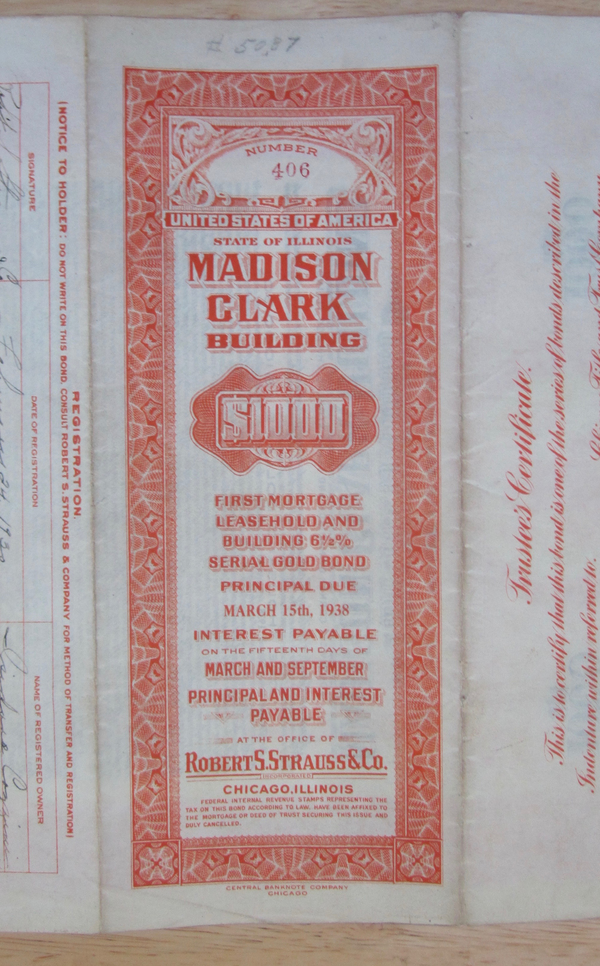 1938 Madison Clark Building Chicago $1000 Gold Note