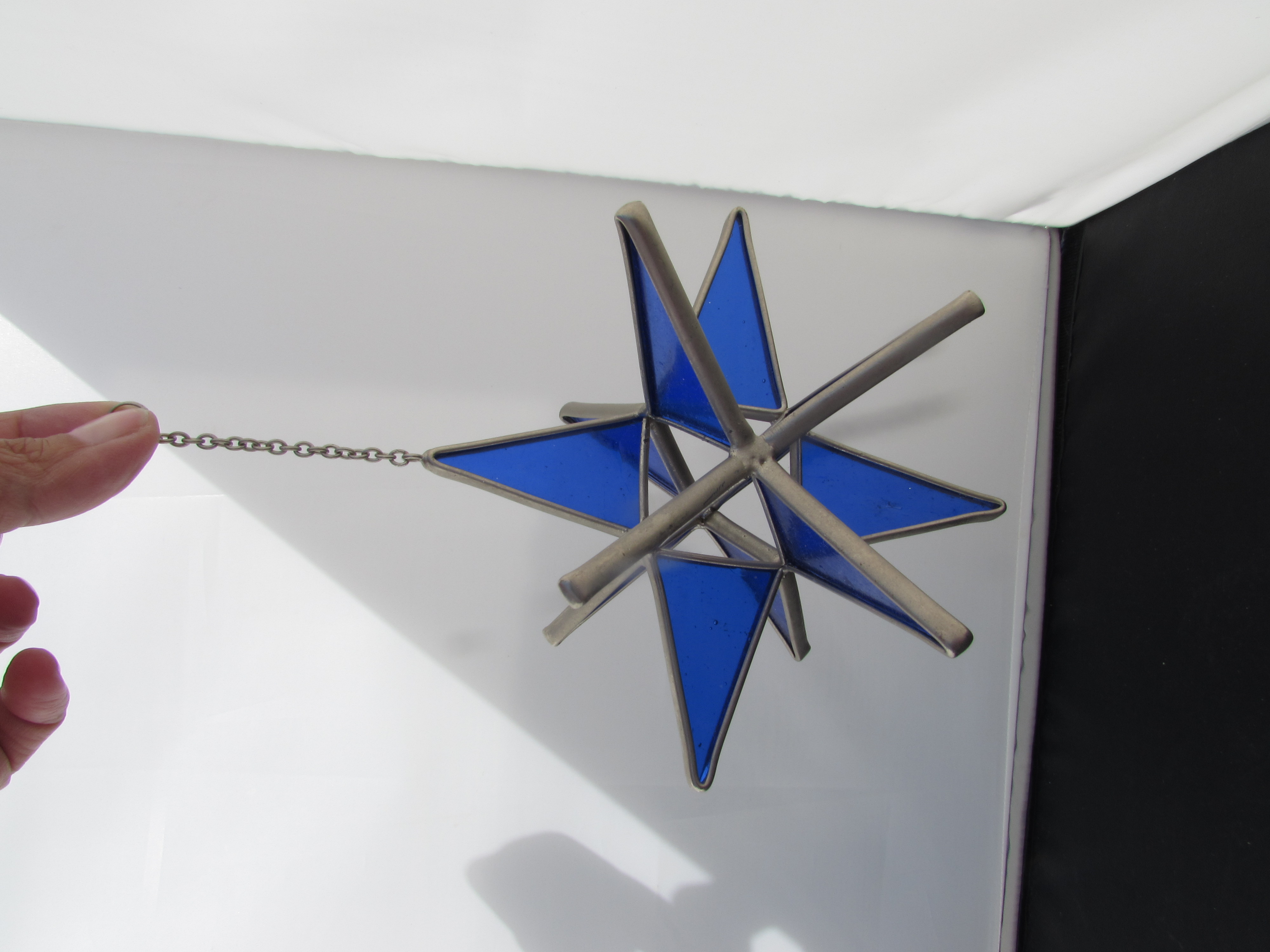 Cobalt Blue Stained Glass Star Ornament 5 inch