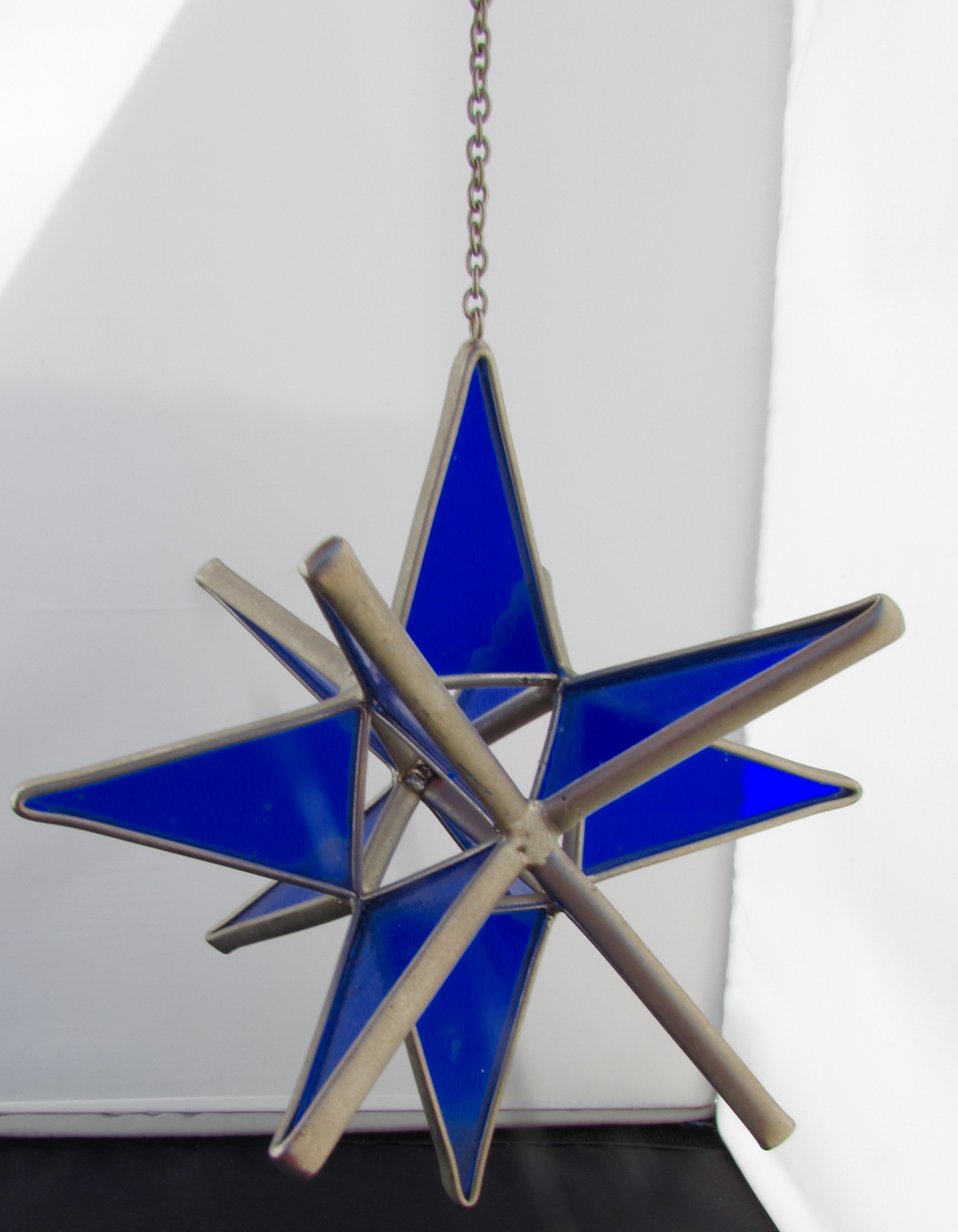 Cobalt Blue Stained Glass Star Ornament 5 inch