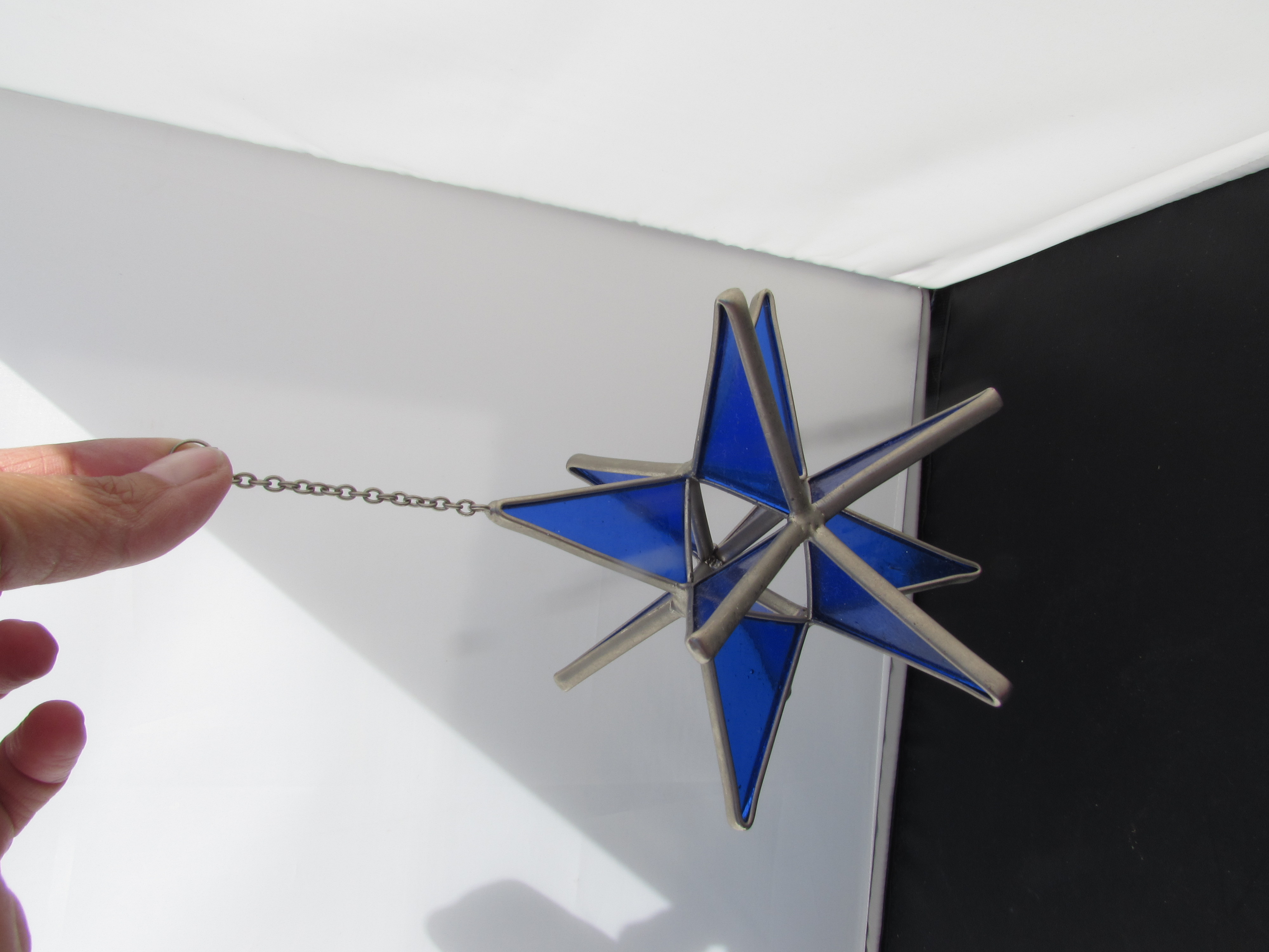 Cobalt Blue Stained Glass Star Ornament 5 inch