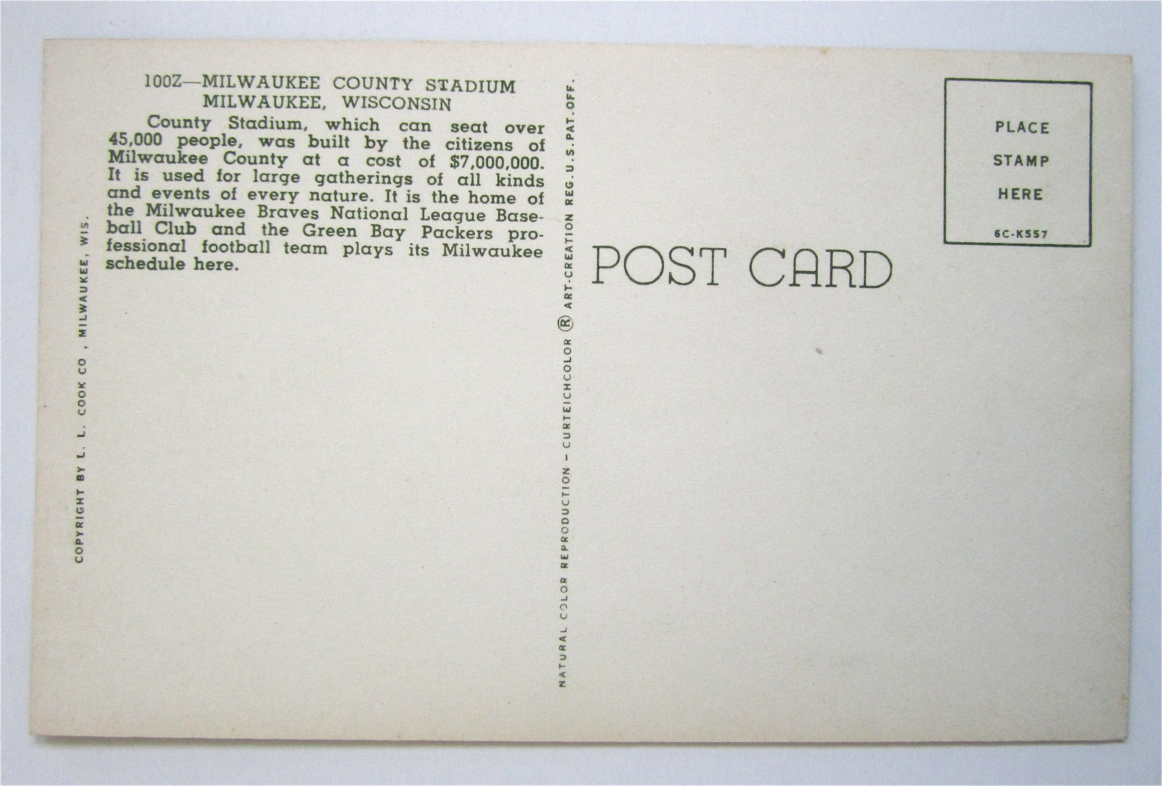 Milwaukee County Stadium, Milwaukee, WI Postcard