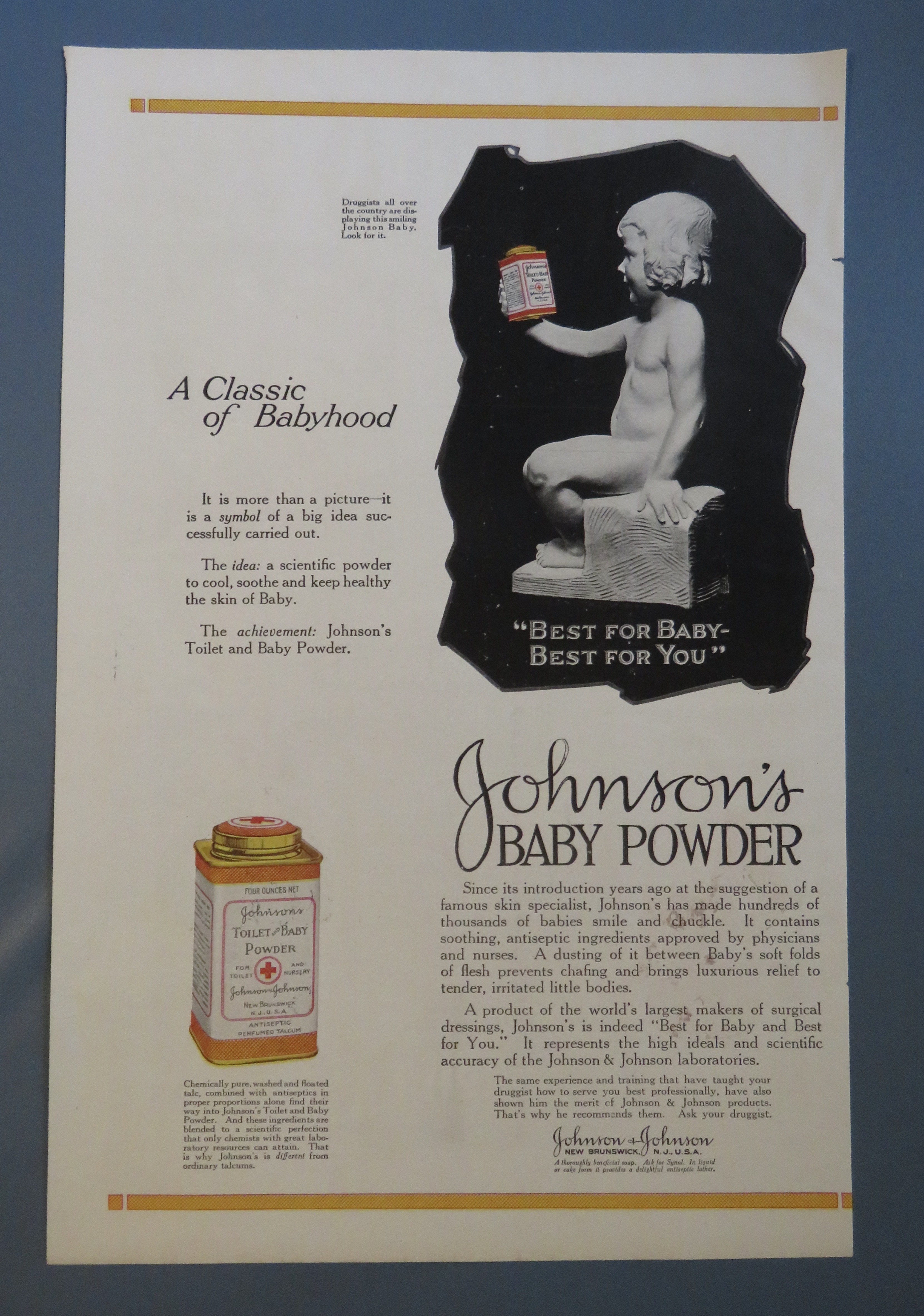 1920 Johnson's Baby Powder with Little Girl Holding Tin