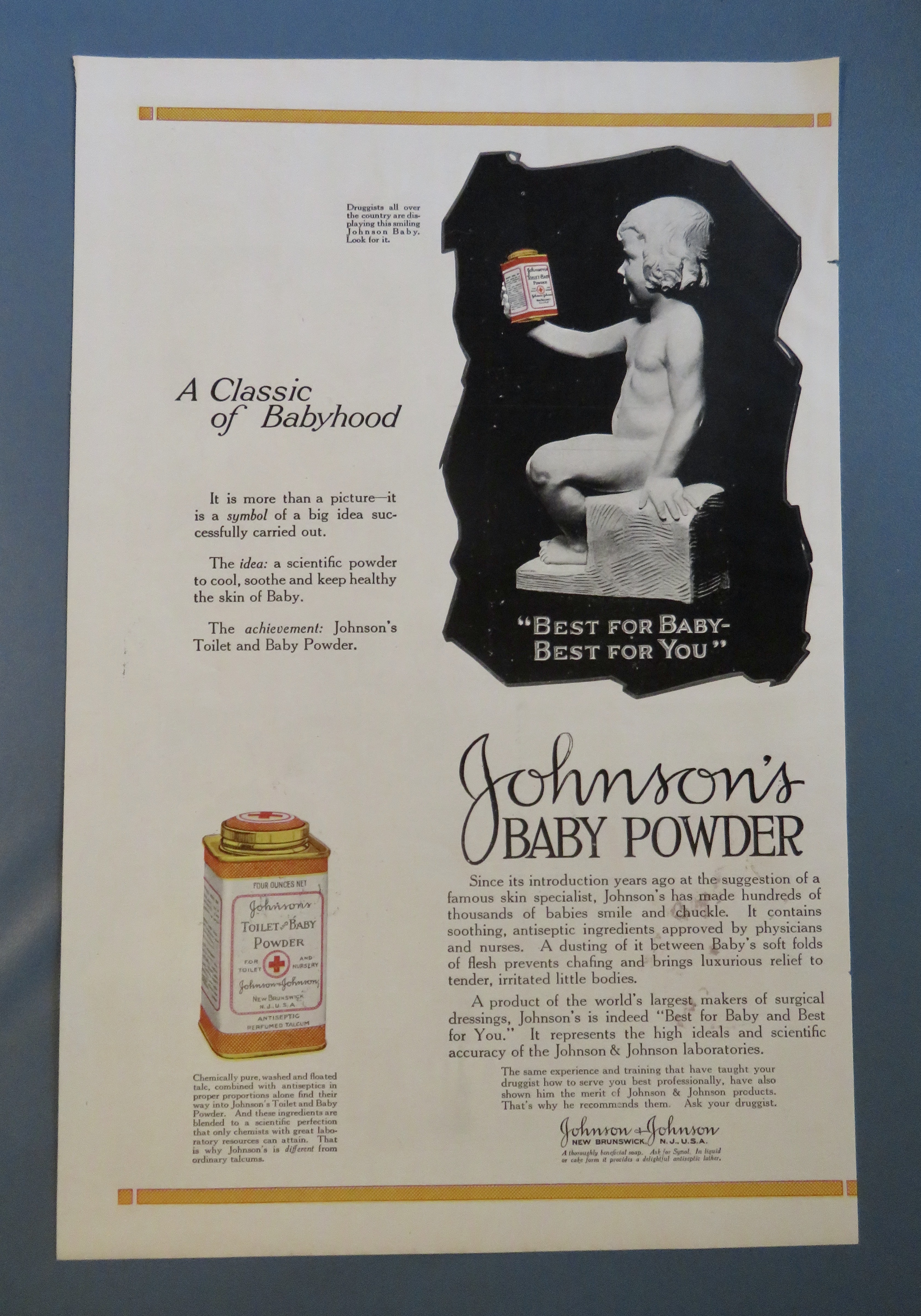 1920 Johnson's Baby Powder with Little Girl Holding Tin