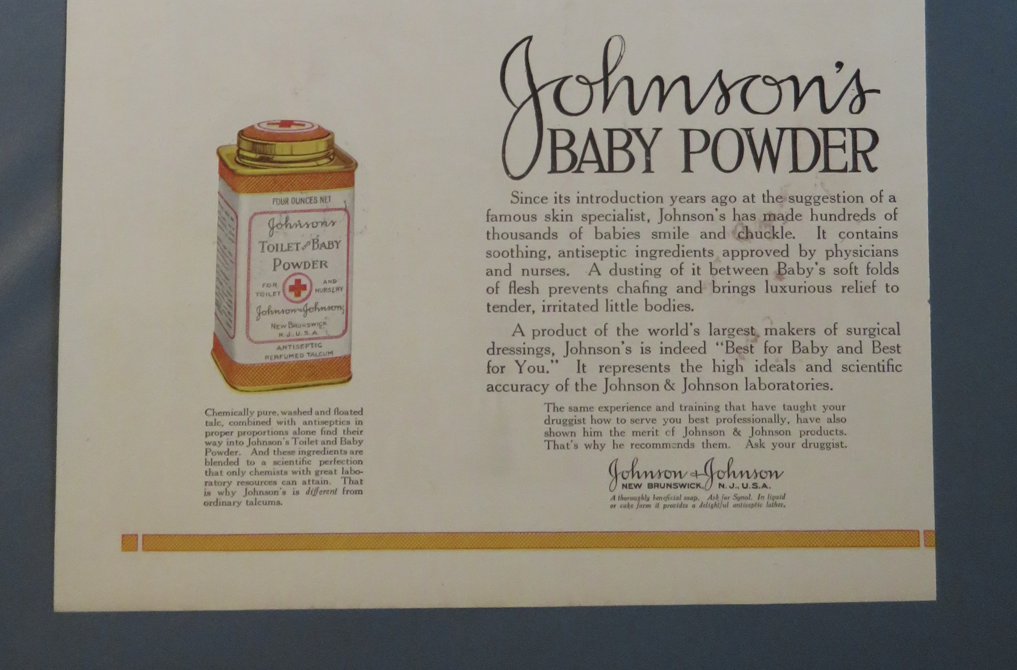 1920 Johnson's Baby Powder with Little Girl Holding Tin