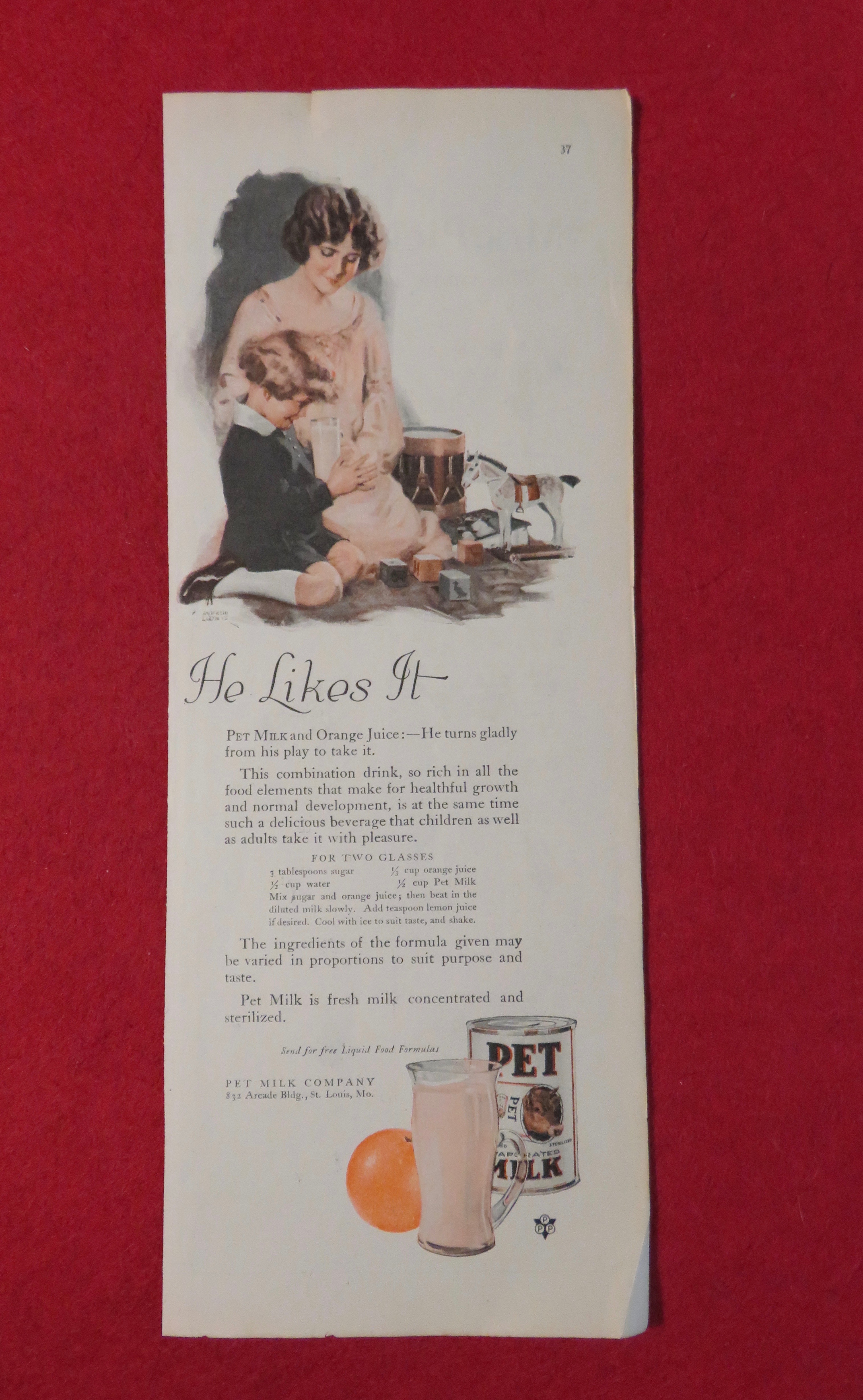 1924 Pet Milk with Woman Giving Child A Glass To Drink