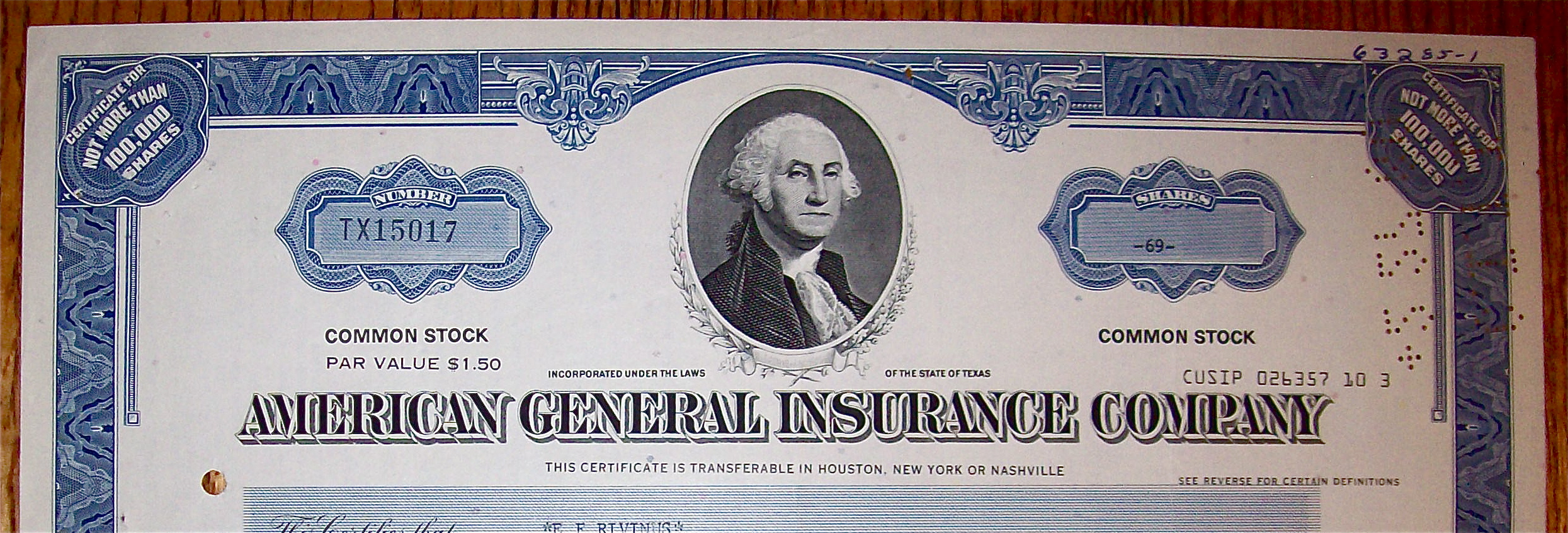 1979 American General Insurance Company Stock