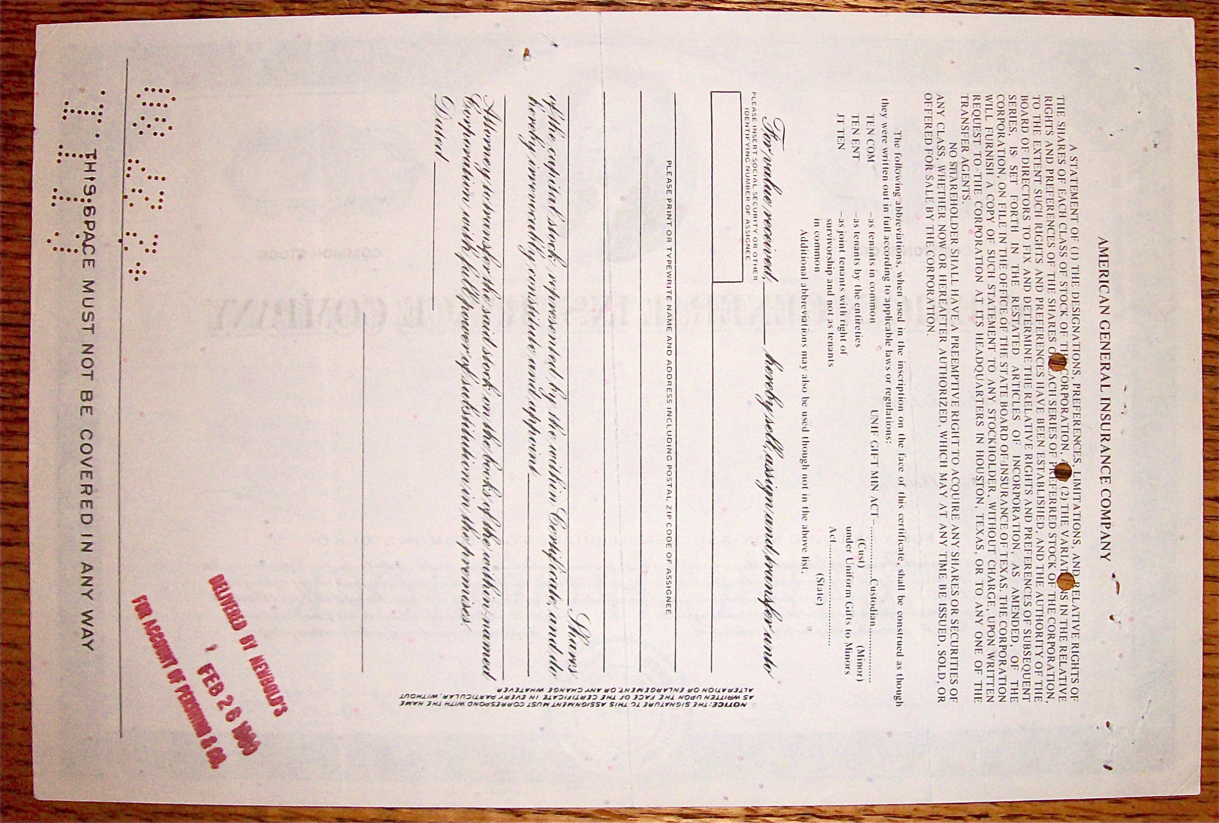 1979 American General Insurance Company Stock