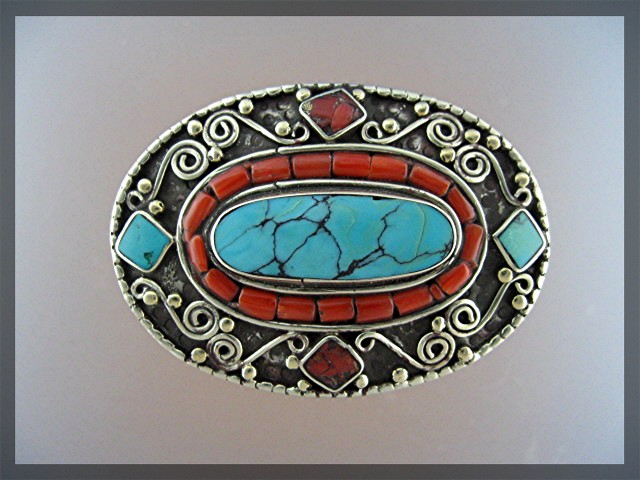Silver Coral Turquoise Antique Ring From Nepal