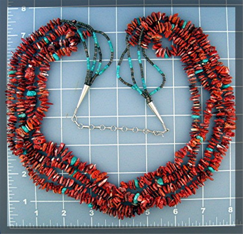 Spiny Oyster Turquoise Heishi Sterling Silver Necklace