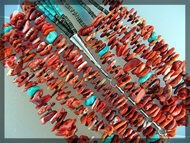 Spiny Oyster Turquoise Heishi Sterling Silver Necklace
