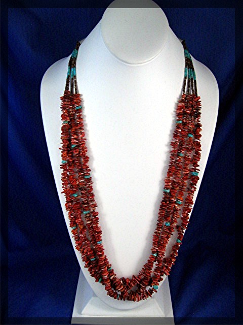 Spiny Oyster Turquoise Heishi Sterling Silver Necklace