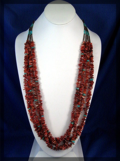 Spiny Oyster Turquoise Heishi Sterling Silver Necklace