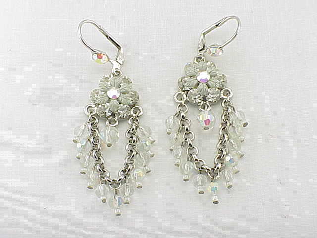 Dangling Crystal Glass And Rhinestone Chandelier Pierced Earrings
