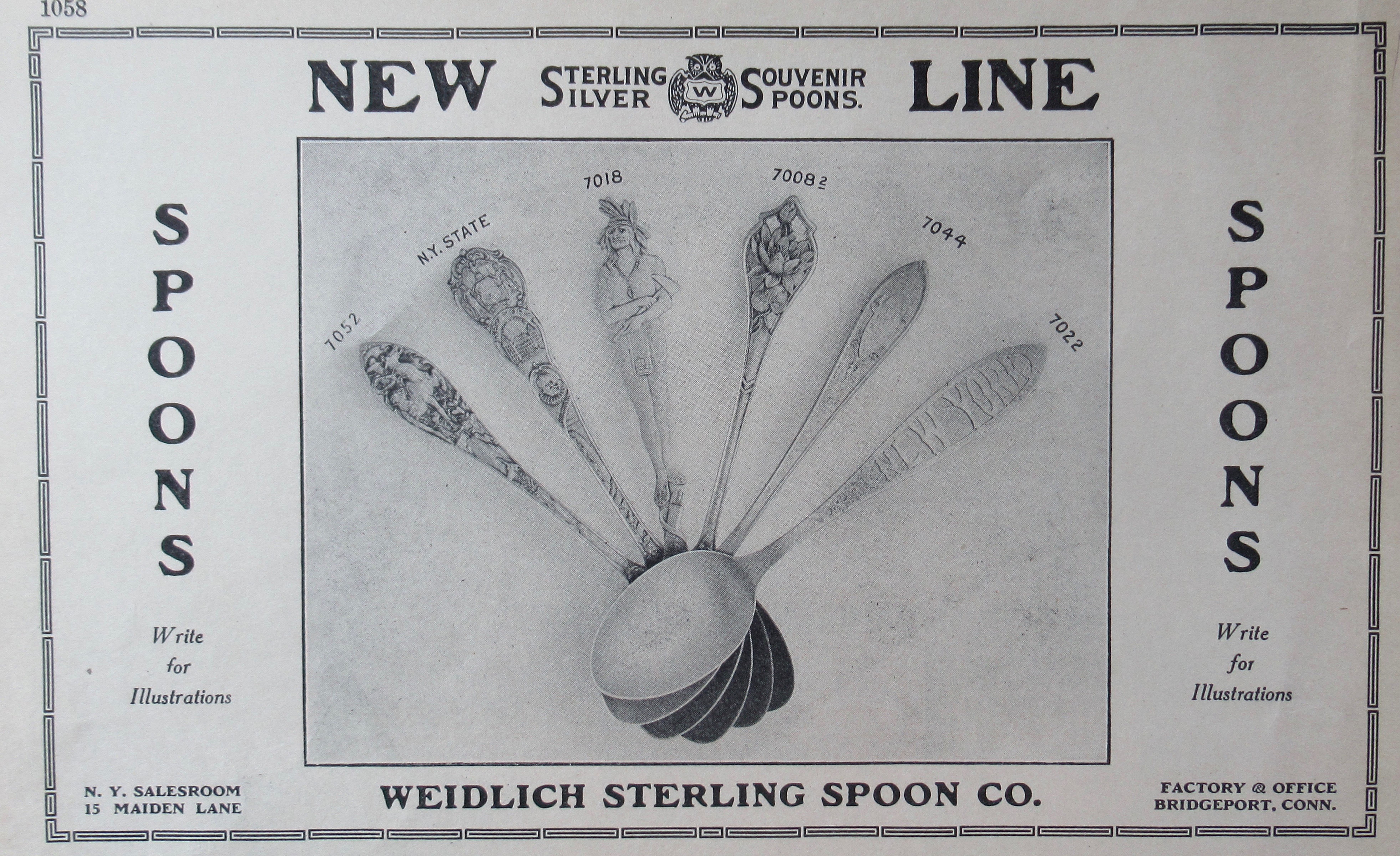 1913 Weidlich Sterling Spoon Co with Souvenir Spoons
