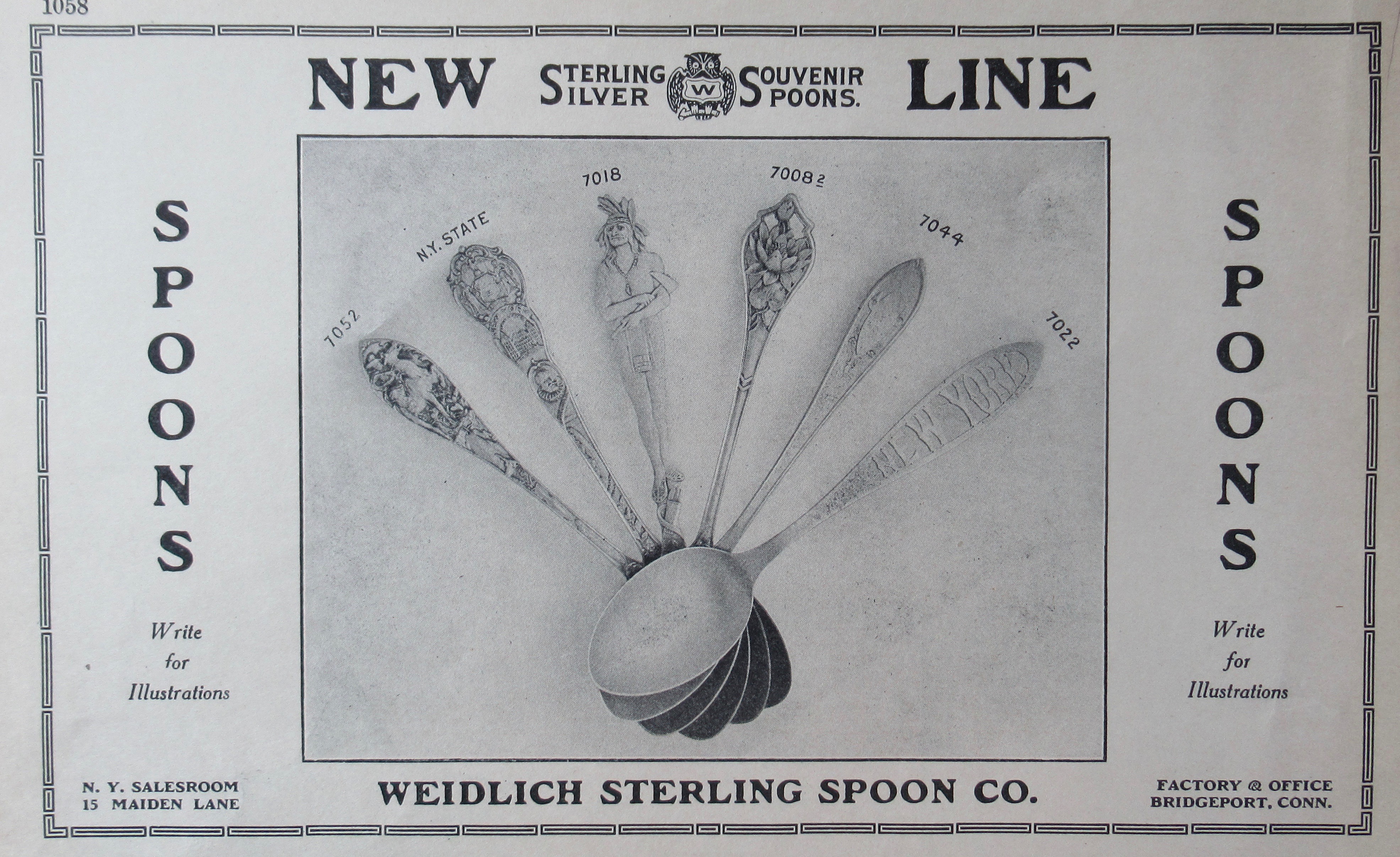 1913 Weidlich Sterling Spoon Co with Souvenir Spoons